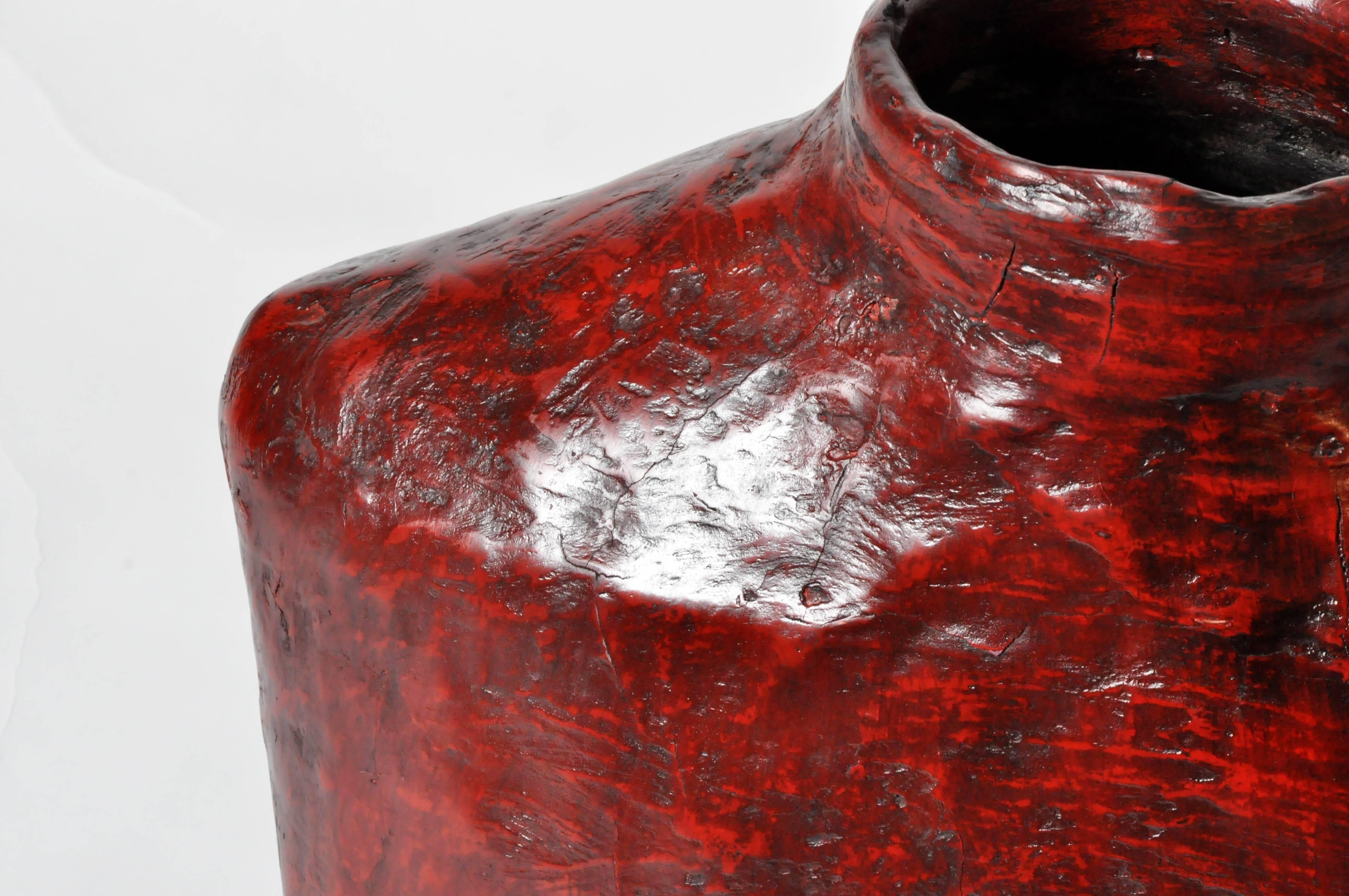 Chinese Red Lacquered Pot 3
