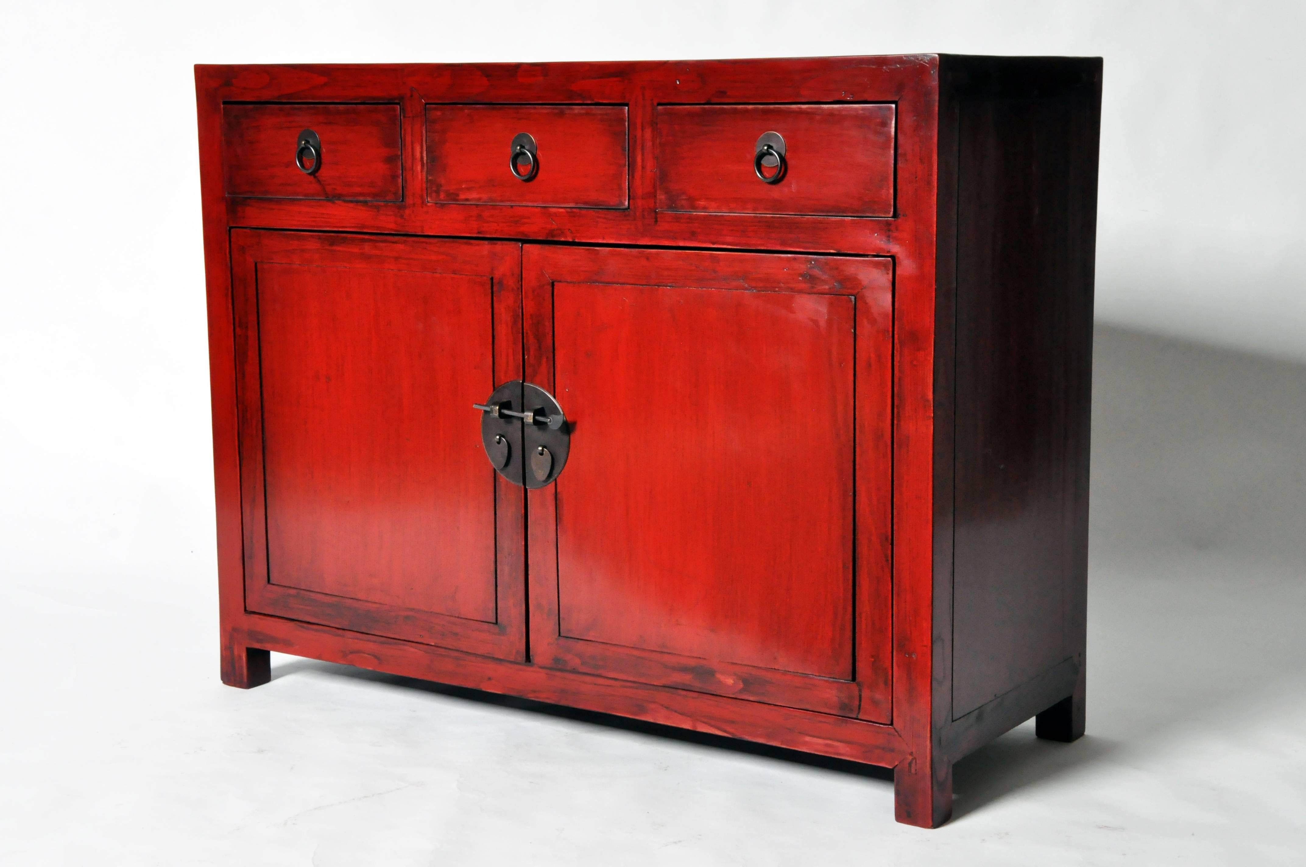 19th Century Red Lacquered Chinese Side Chest