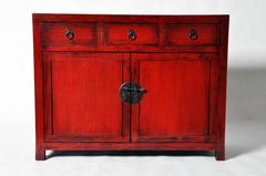 Red Lacquered Chinese Side Chest