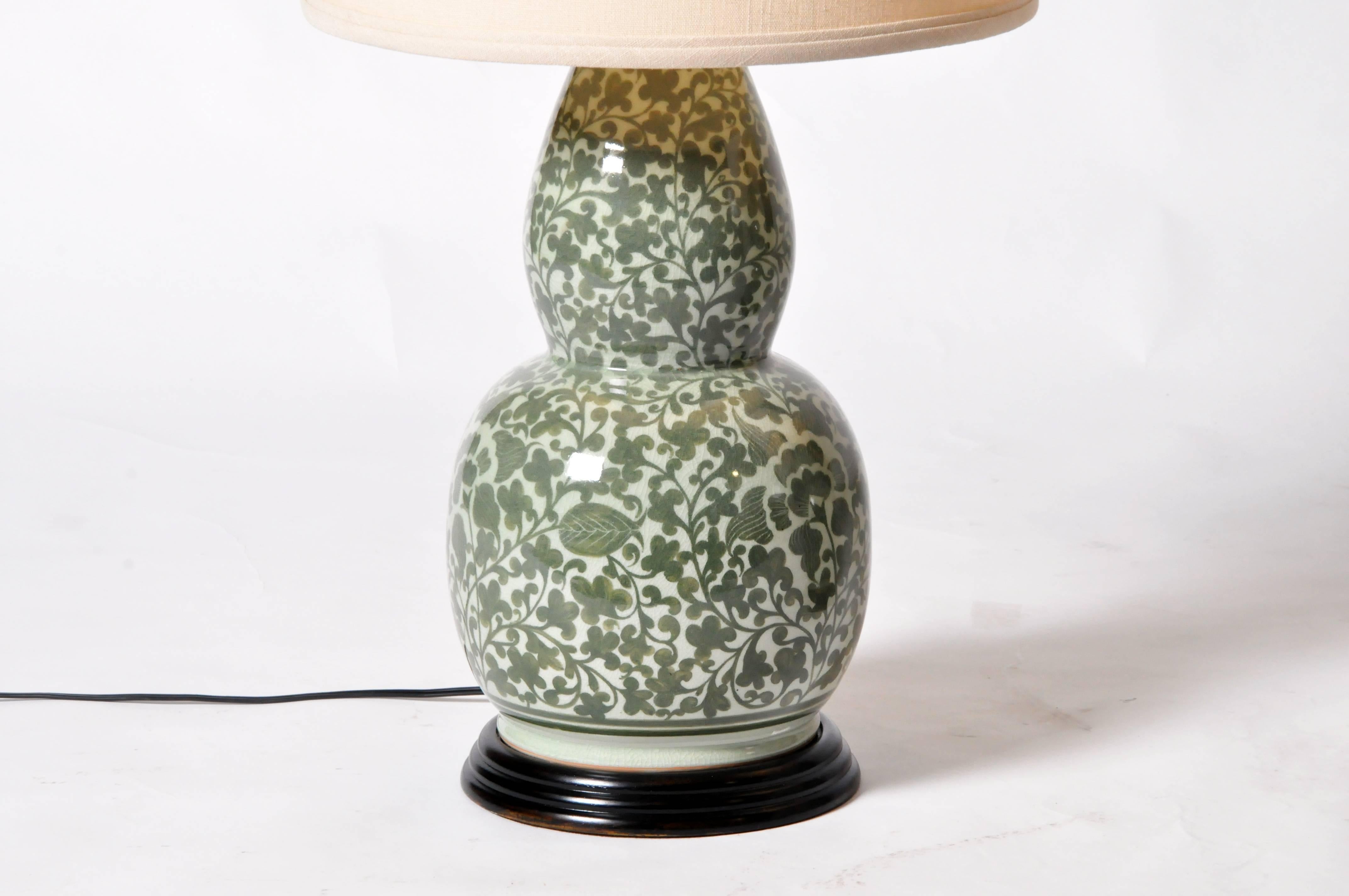 Contemporary Floral Motif Double Gourd Form Vase Table Lamp