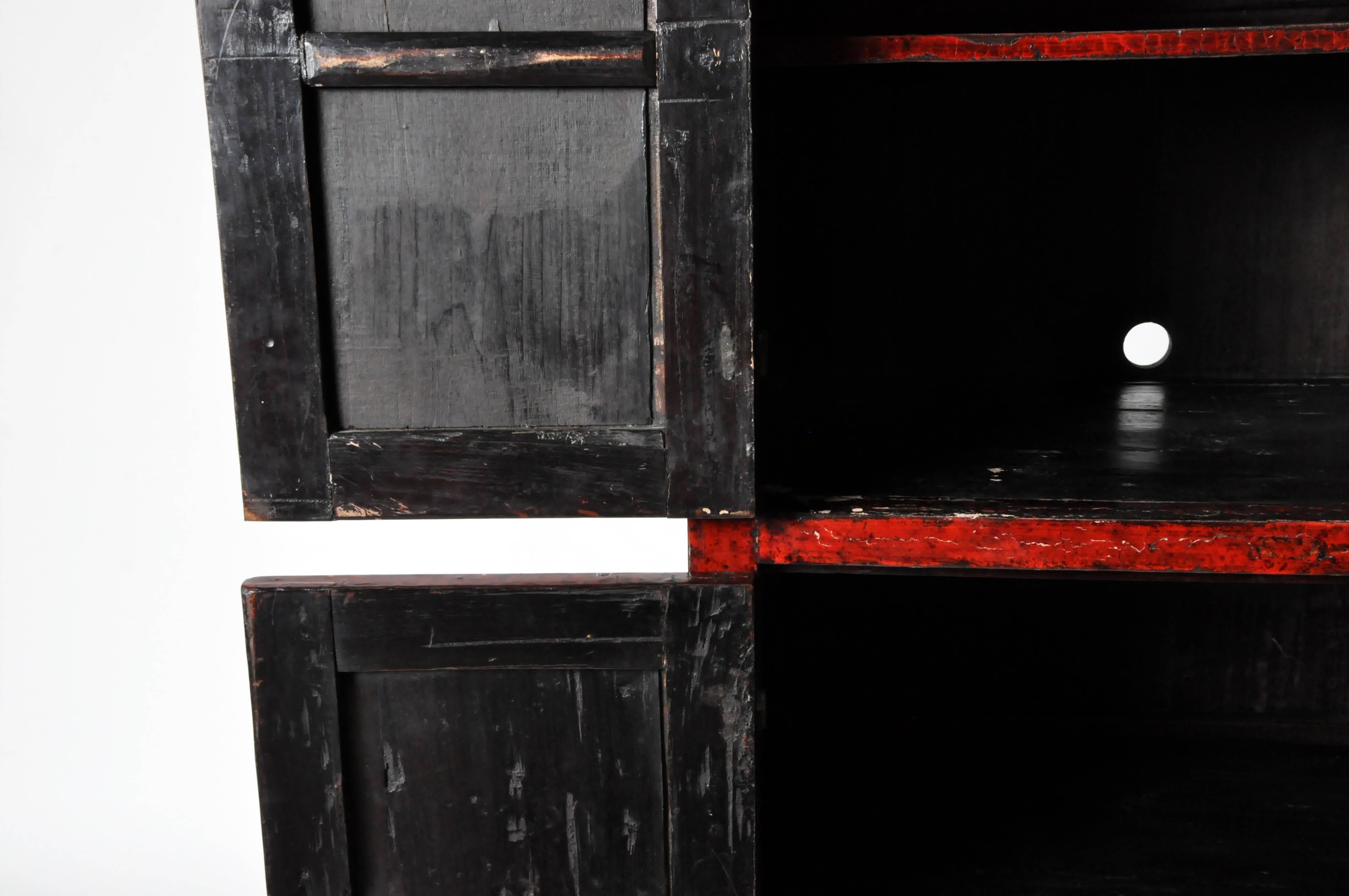 Elm Red Lacquered Chinese Cabinet