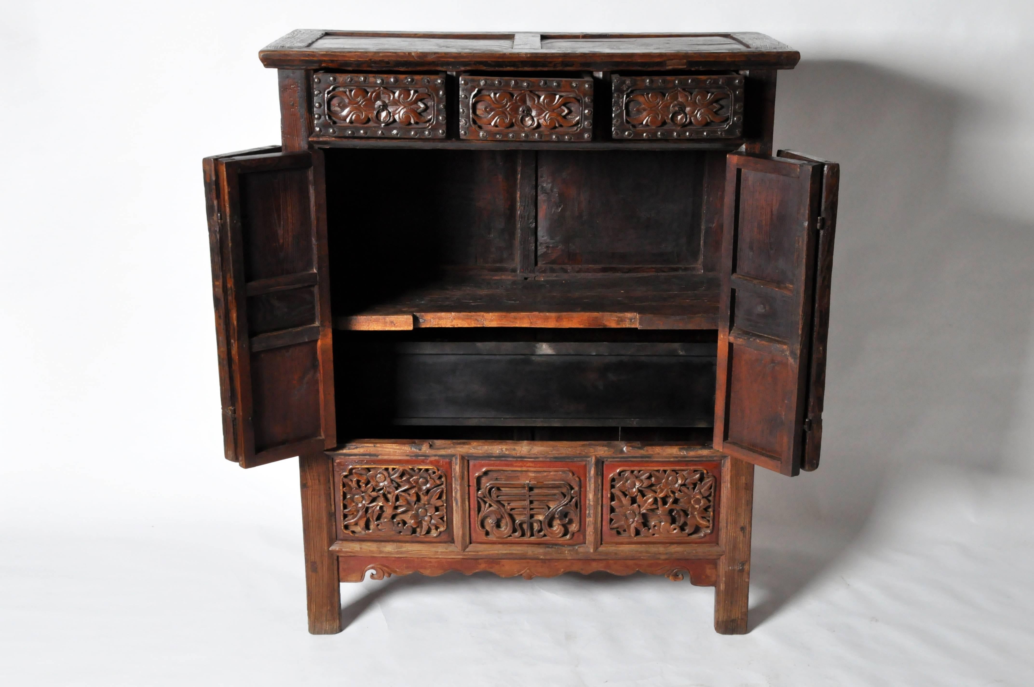 18th Century Chinese Oxblood Lacquer Cabinet with Bi-Fold Doors