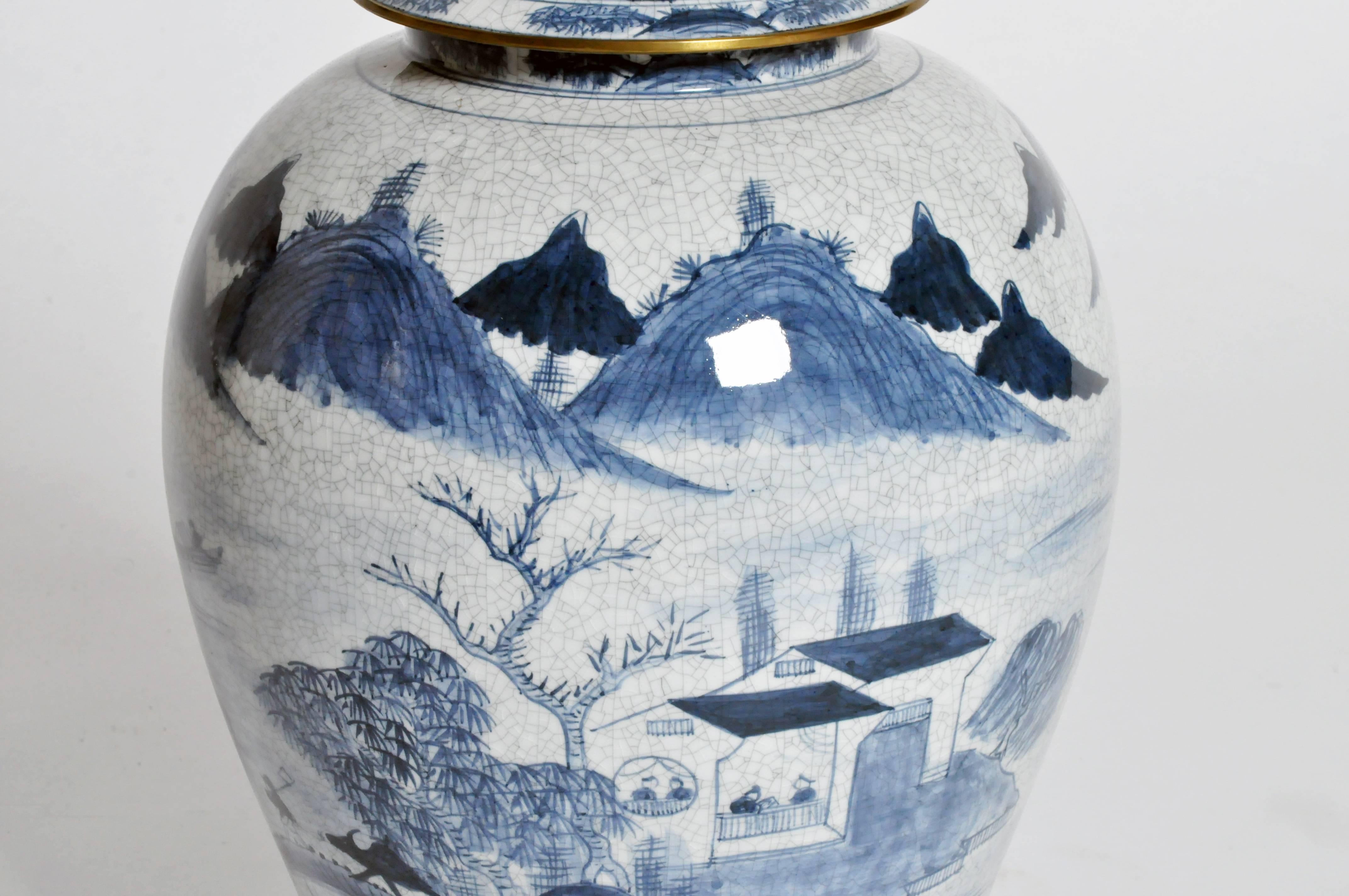 Thai Blue and White Tall Jar with Lid