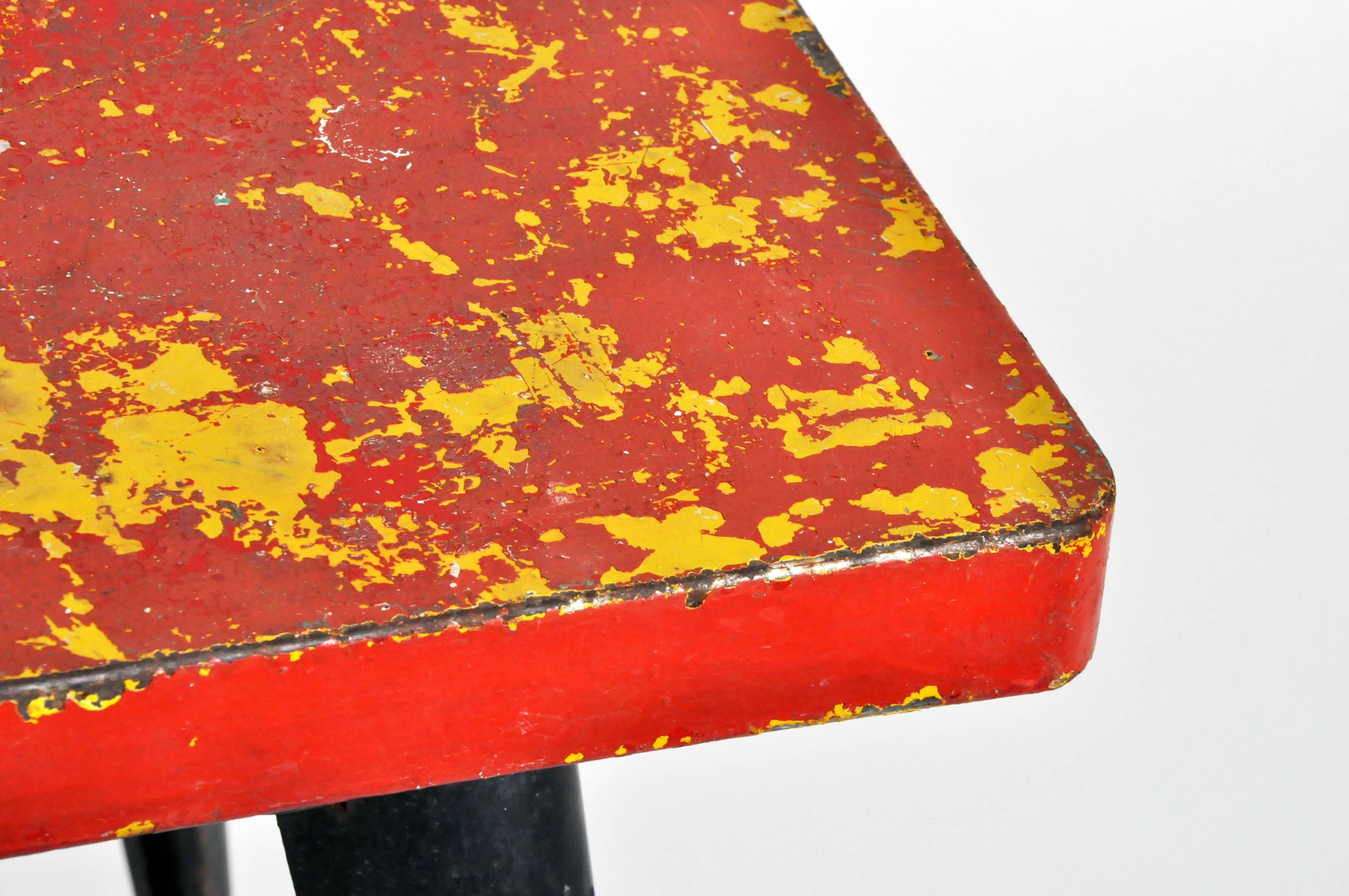 Red Metal Outdoor Cafe Table by Tolix 1