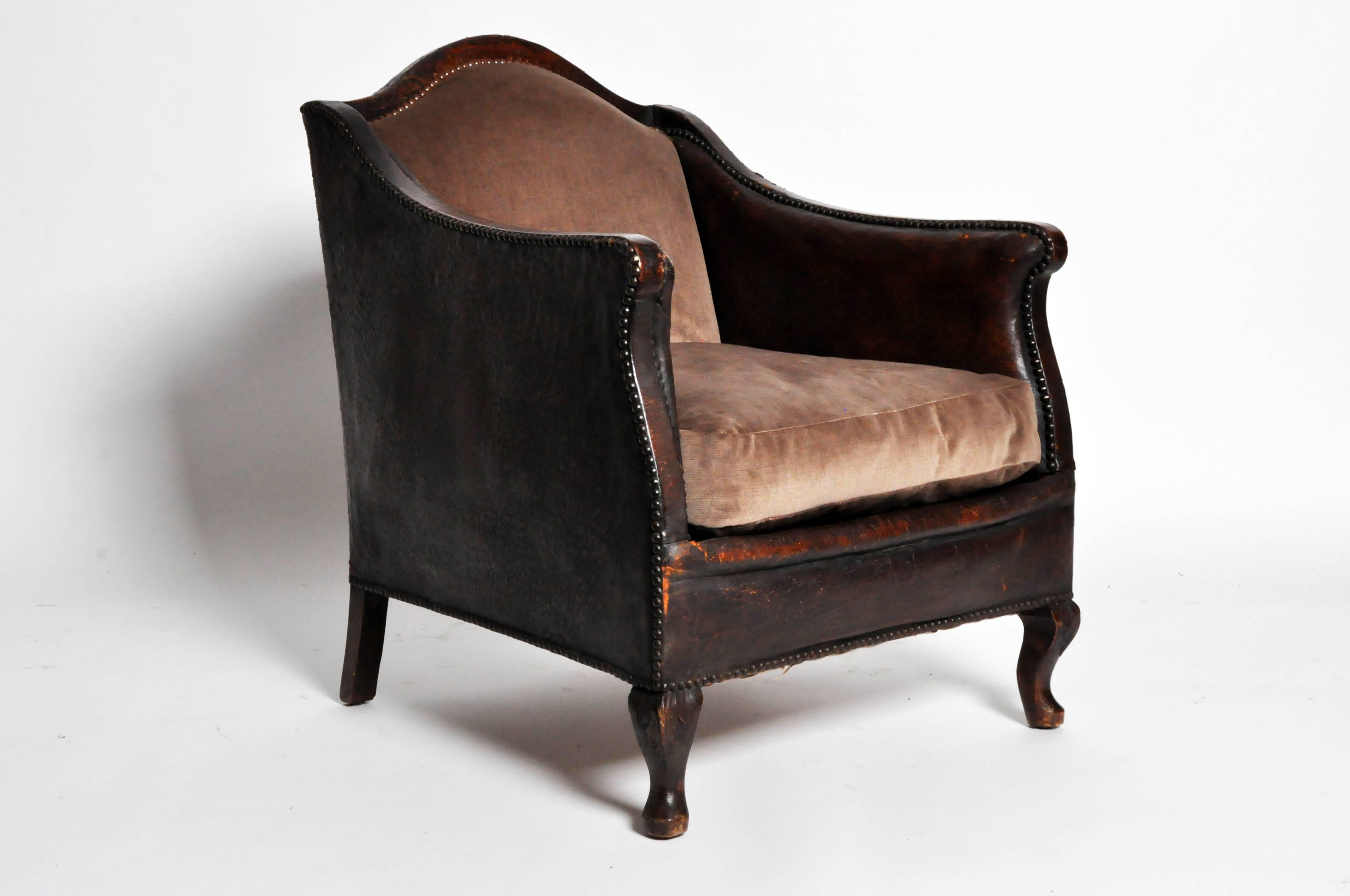 French Pair of Leather Armchairs