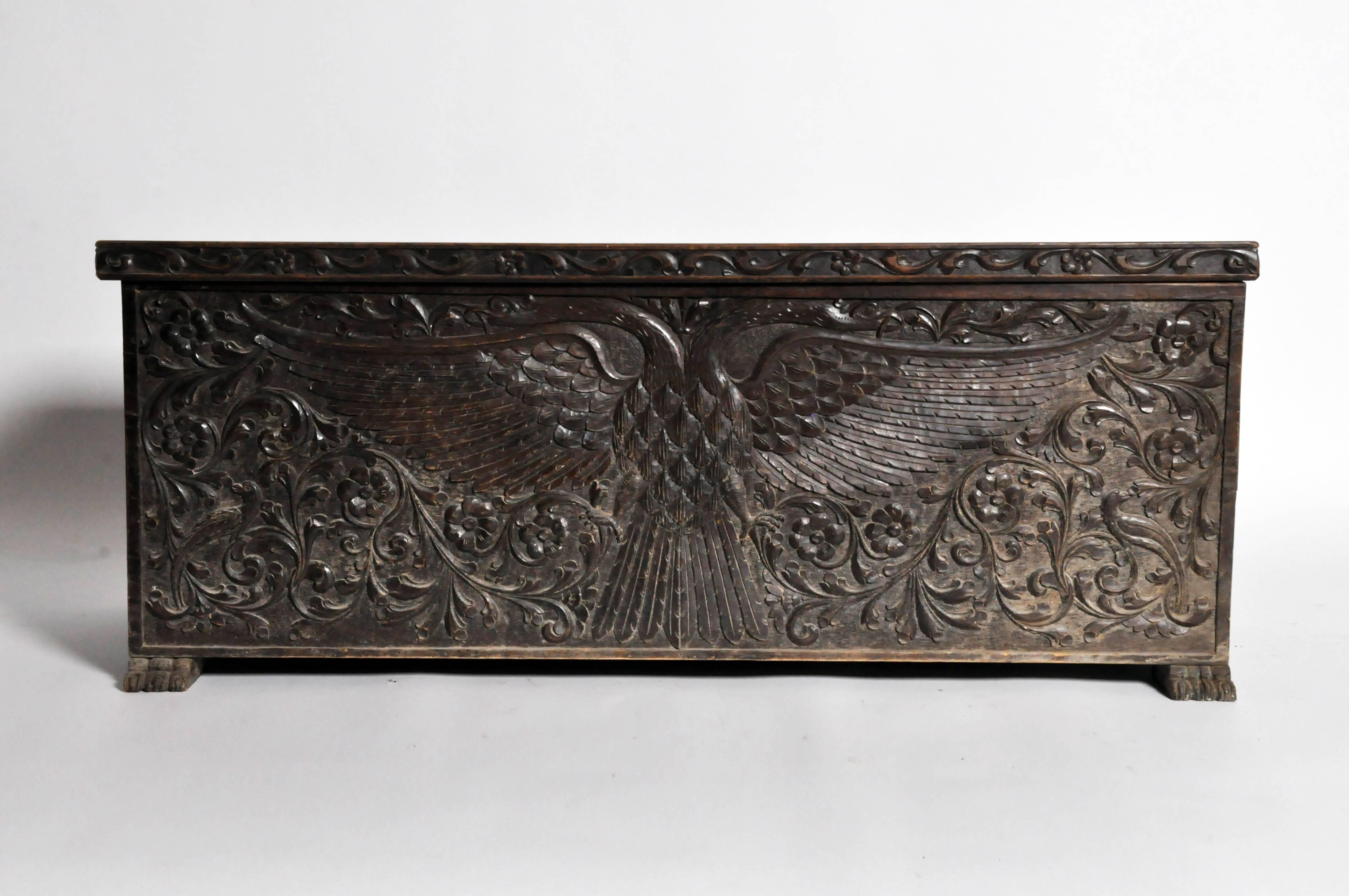 This impressive imperial double-eagle design coffer is from Austria-Hungary and is made from oak and pine wood, circa 19th century.