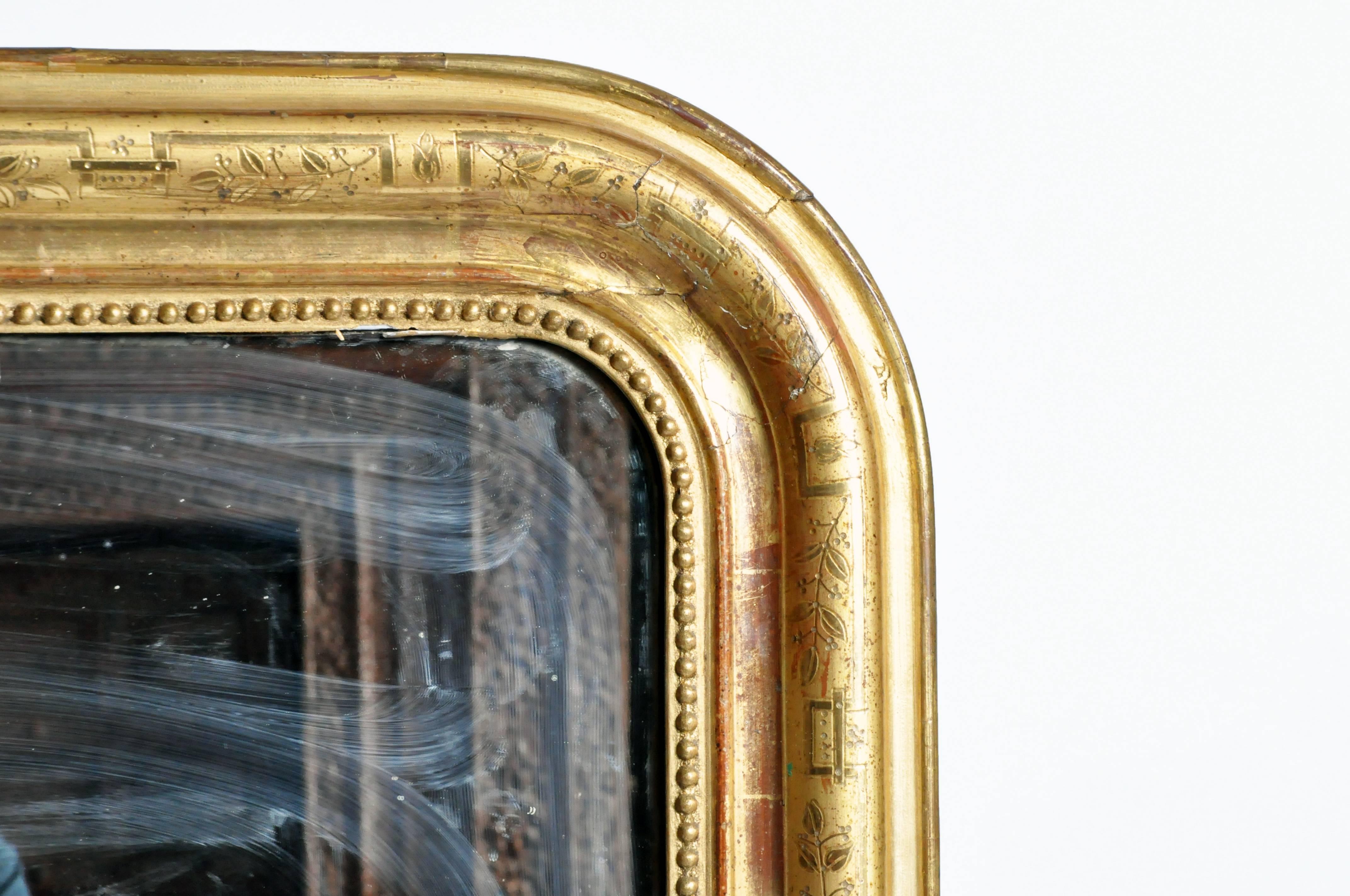 19th Century Gilded Pinewood Mirror with Original Glass