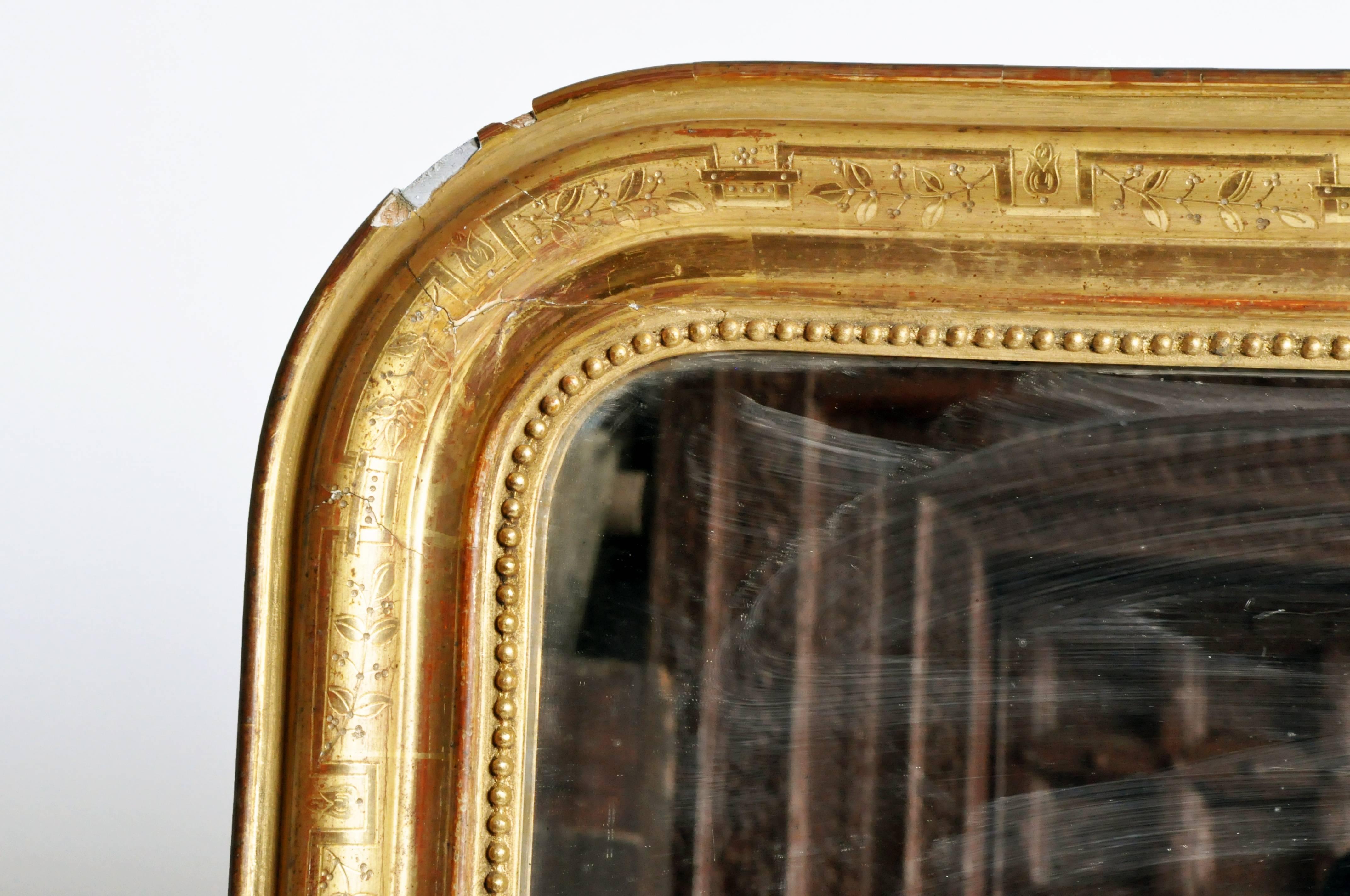 Italian Gilded Pinewood Mirror with Original Glass