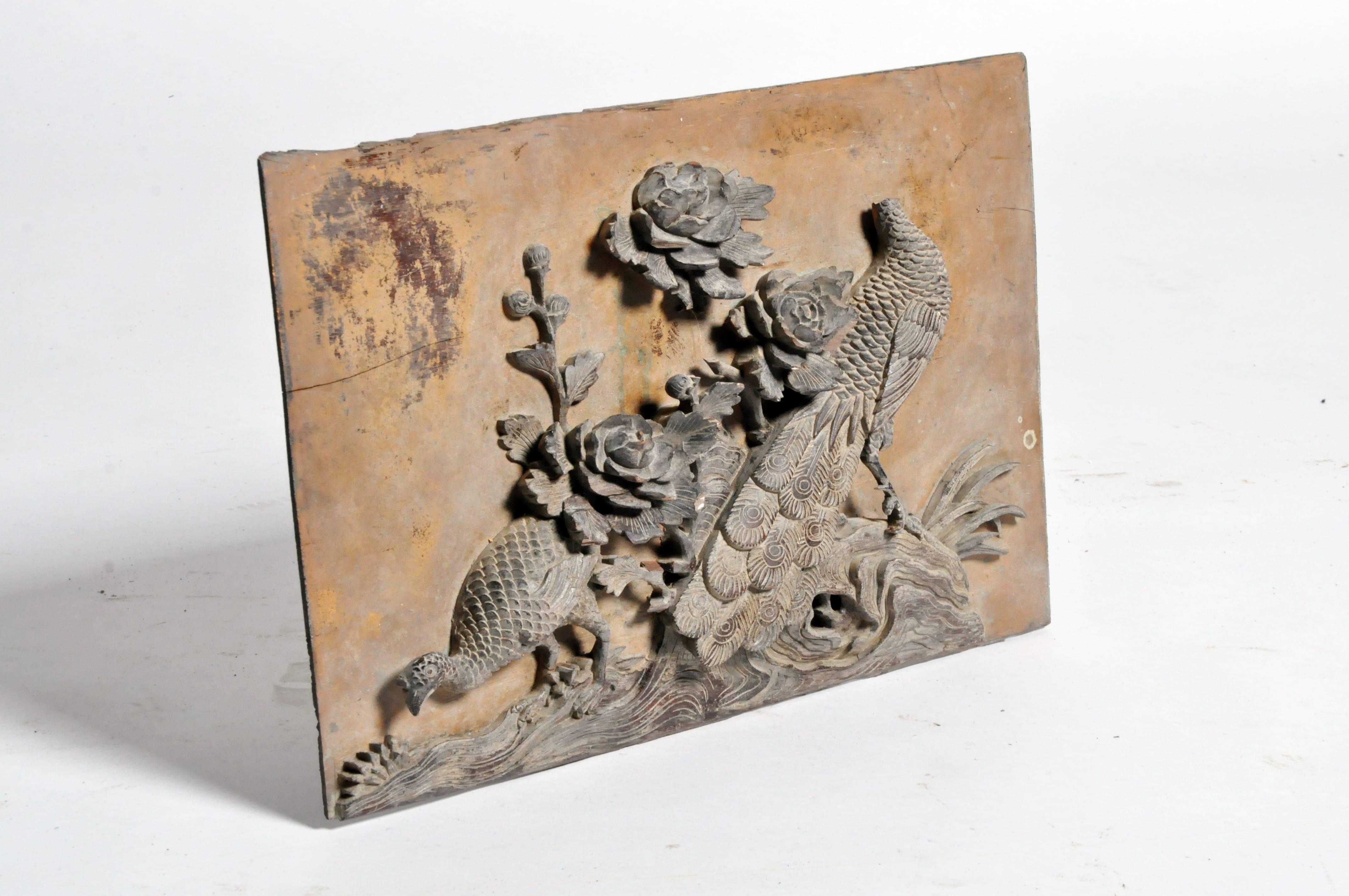 Chinese Boisserie Panel with Carved Pheasants
