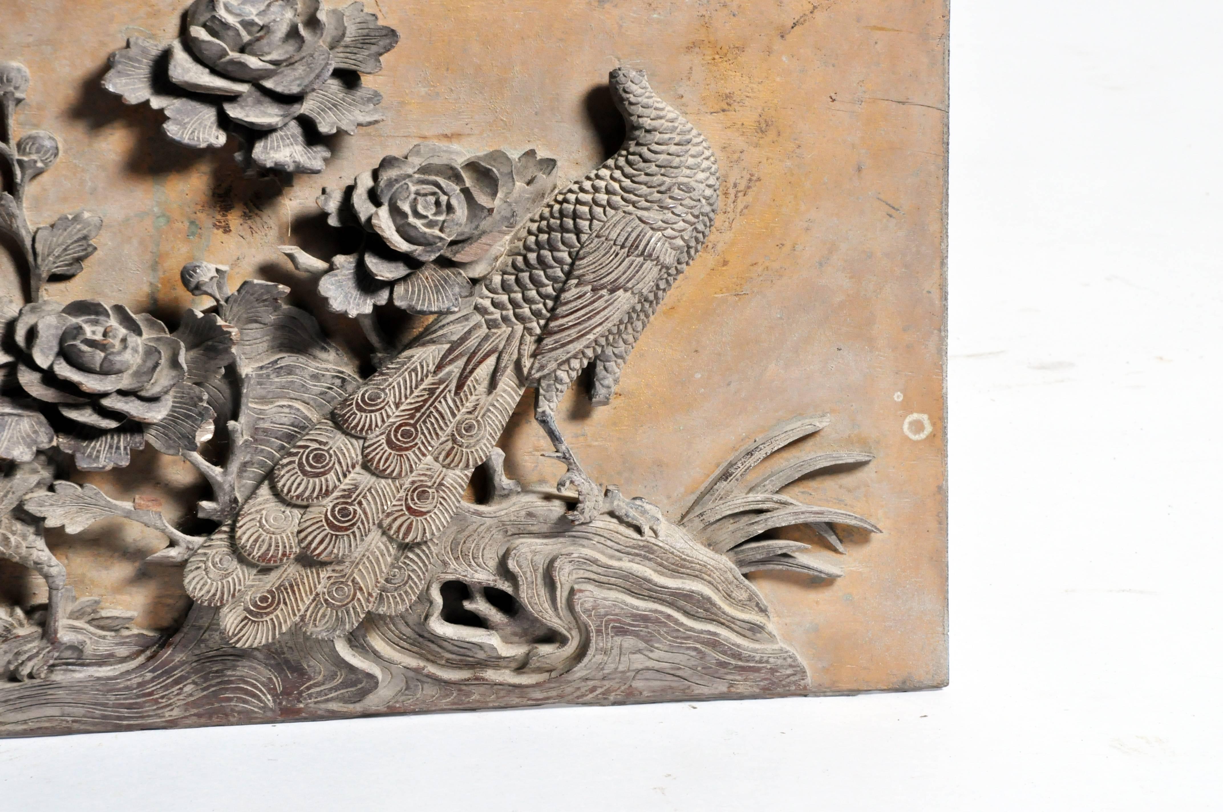 Fir Boisserie Panel with Carved Pheasants