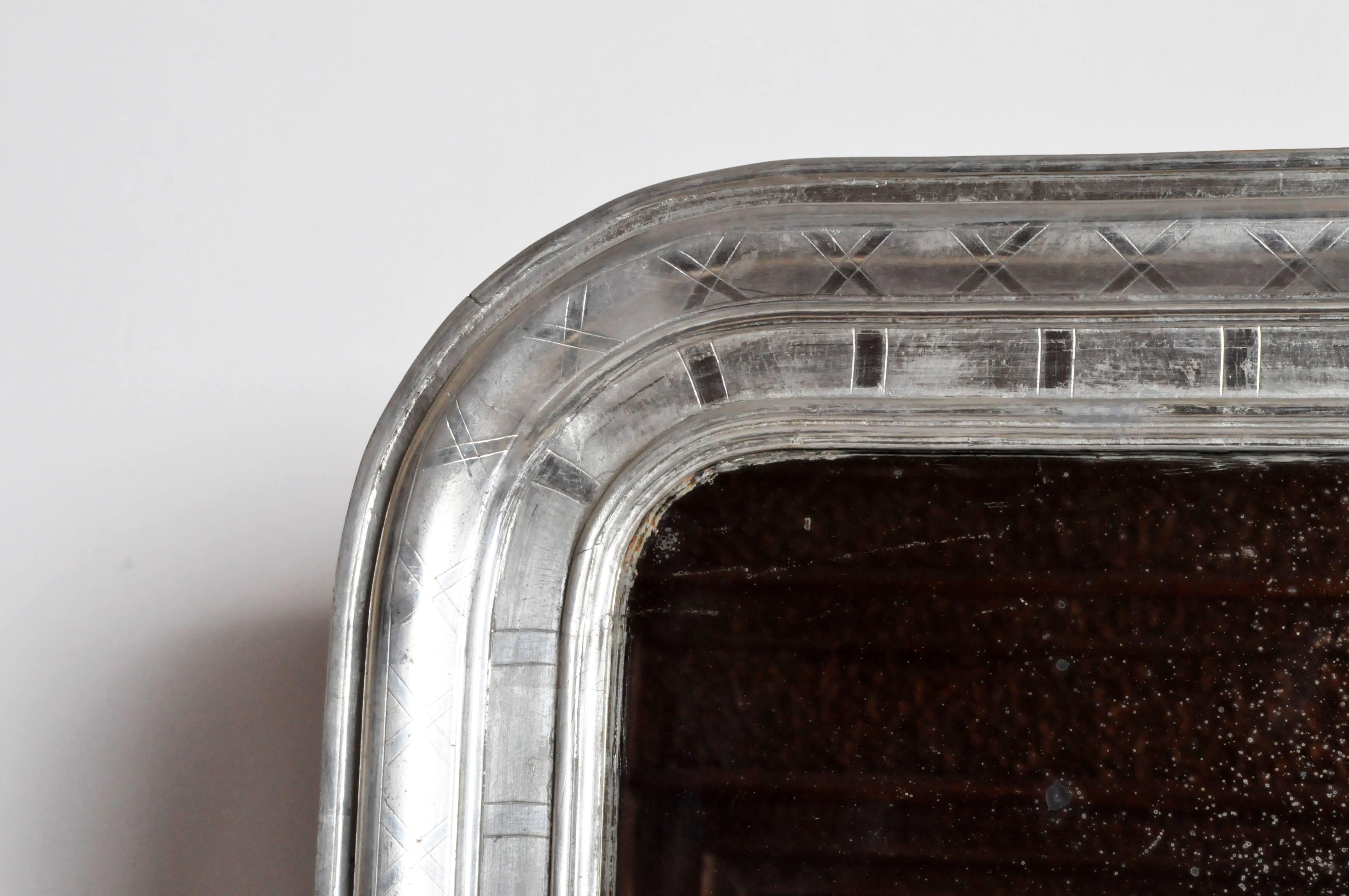 Silver Leaf Mirror with Original Glass In Good Condition In Chicago, IL