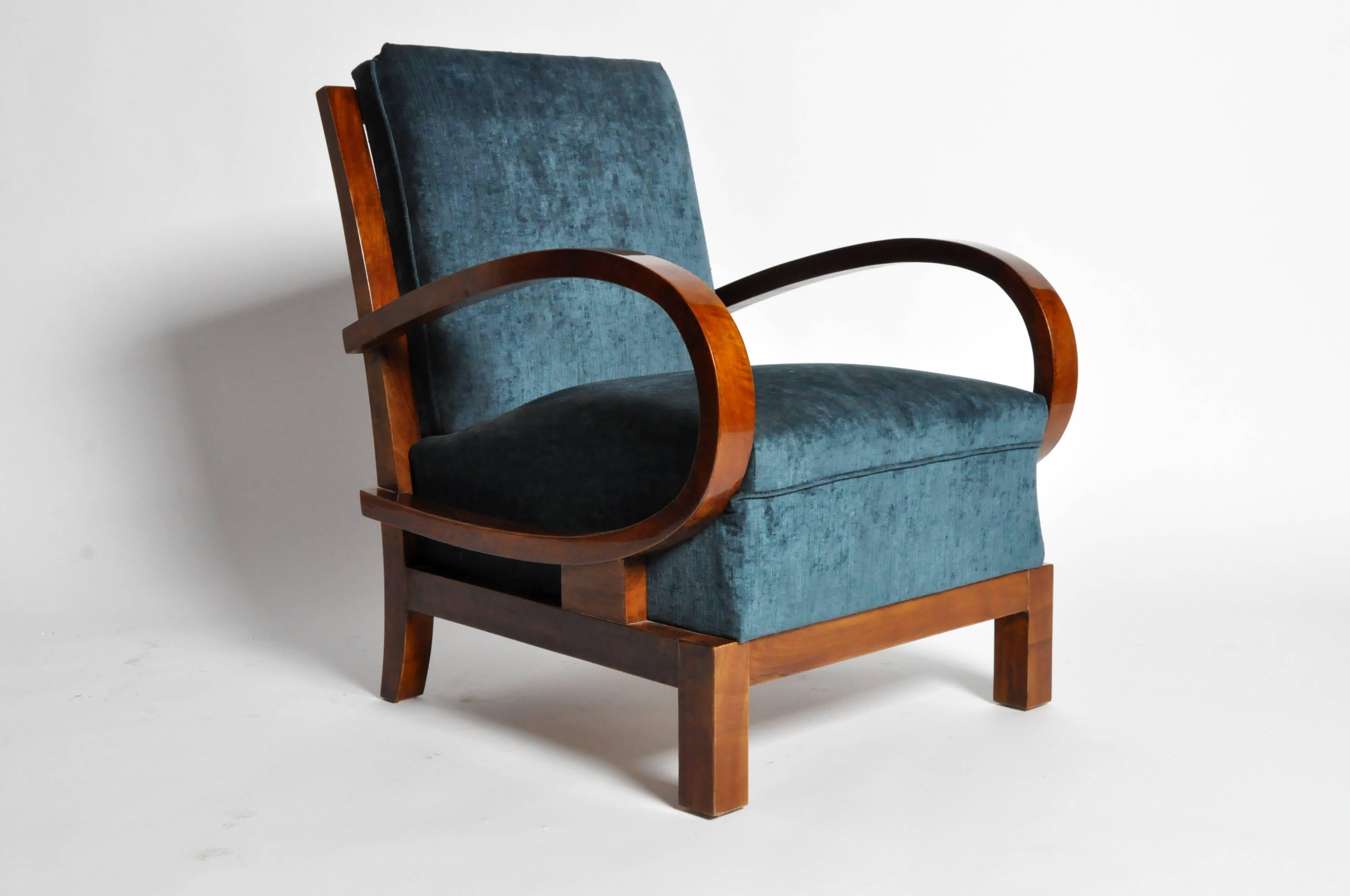 Art Deco Pair of Solid Walnut Hungarian Armchairs