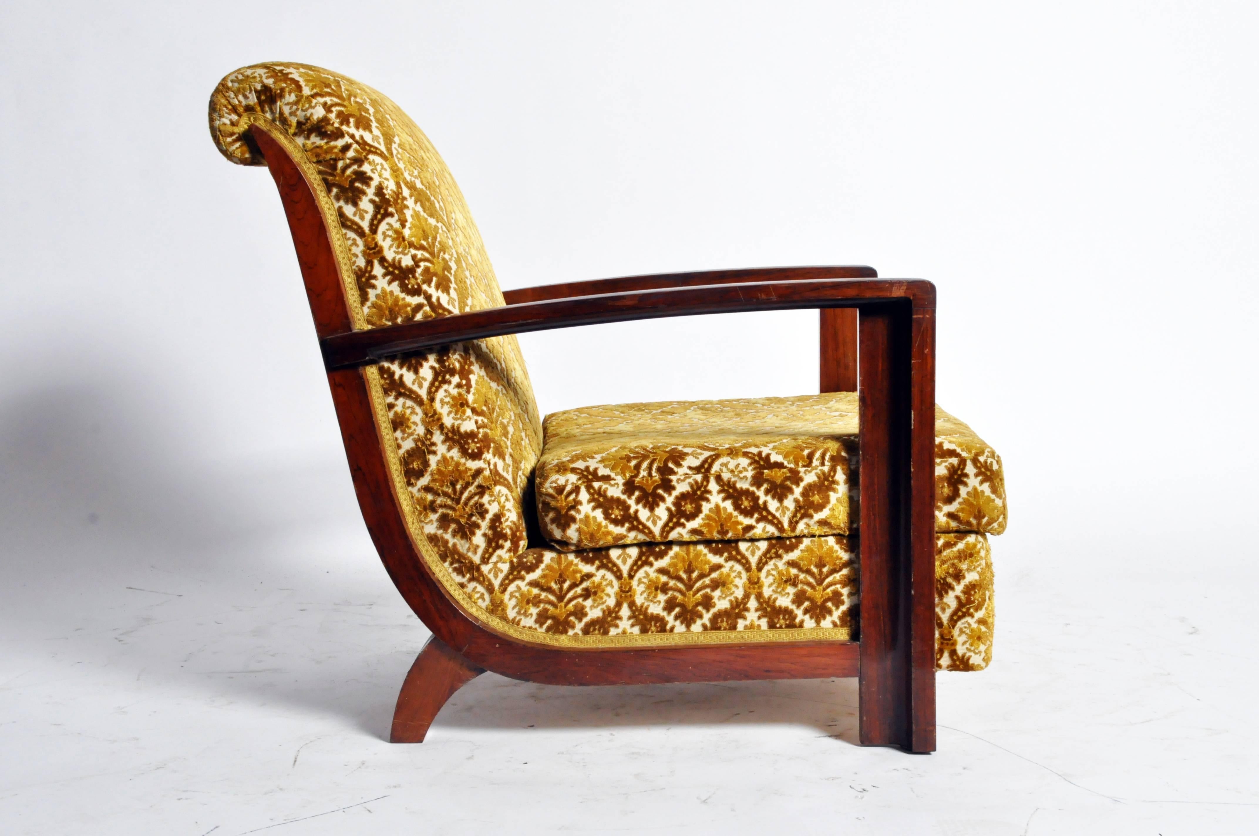 Art Deco Solid Walnut Hungarian Armchair