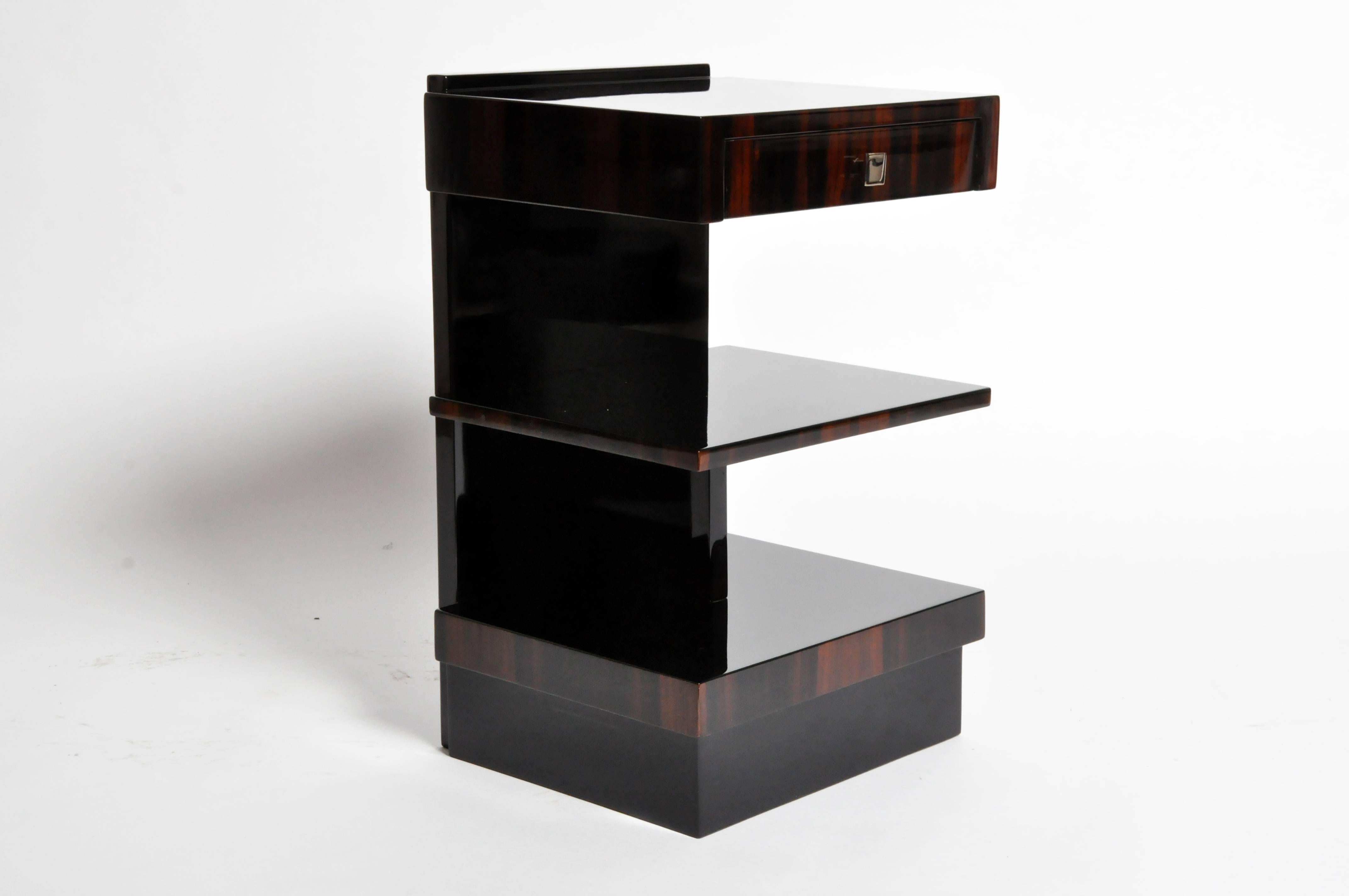 Contemporary Art Deco Style Square Side Tables with Drawers and Shelf