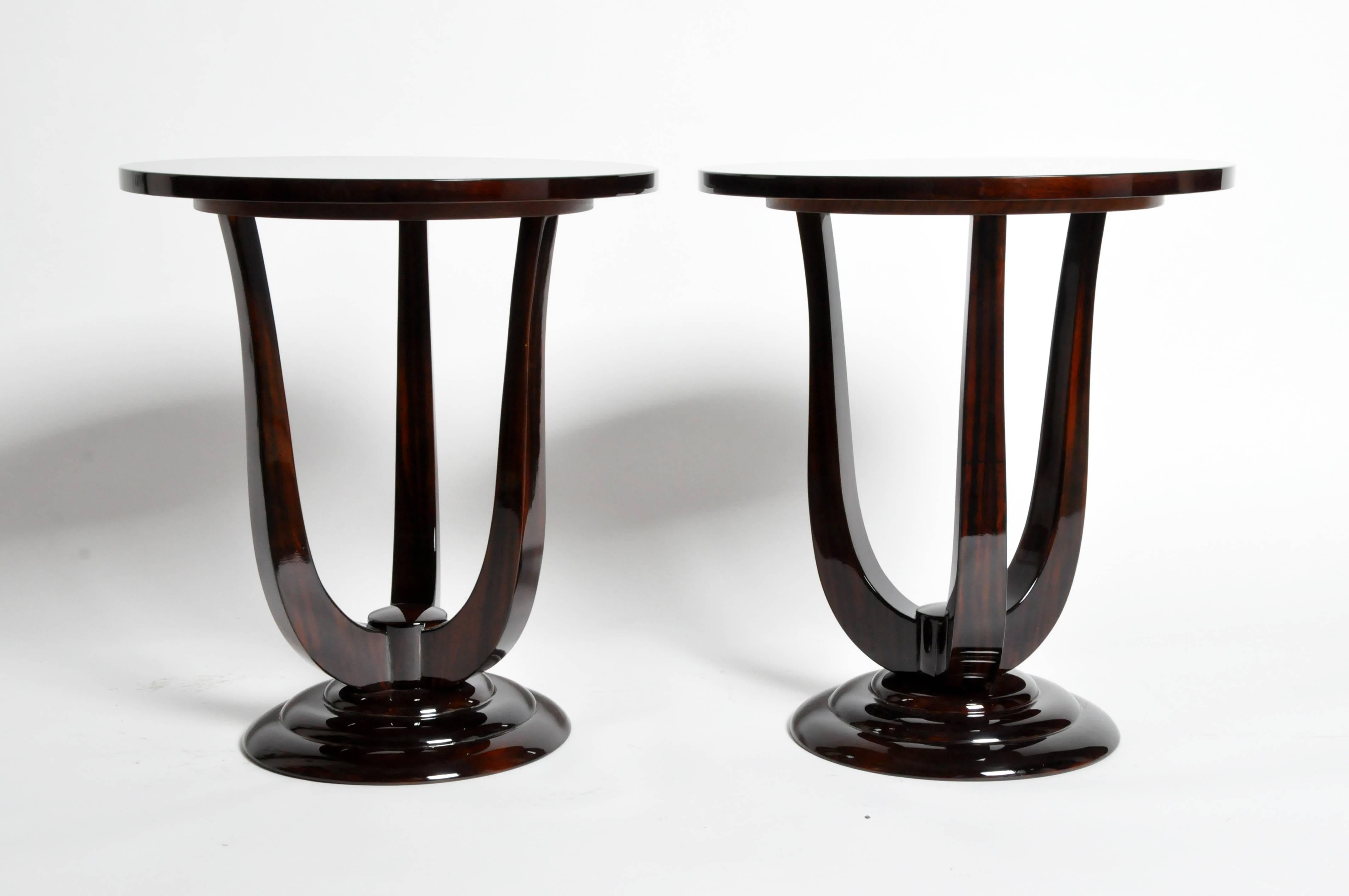 These elegant Mid-Century style side tables are from Hungary and made from Macassar veneer. They are great for side tables or end tables. Price is for each table. 