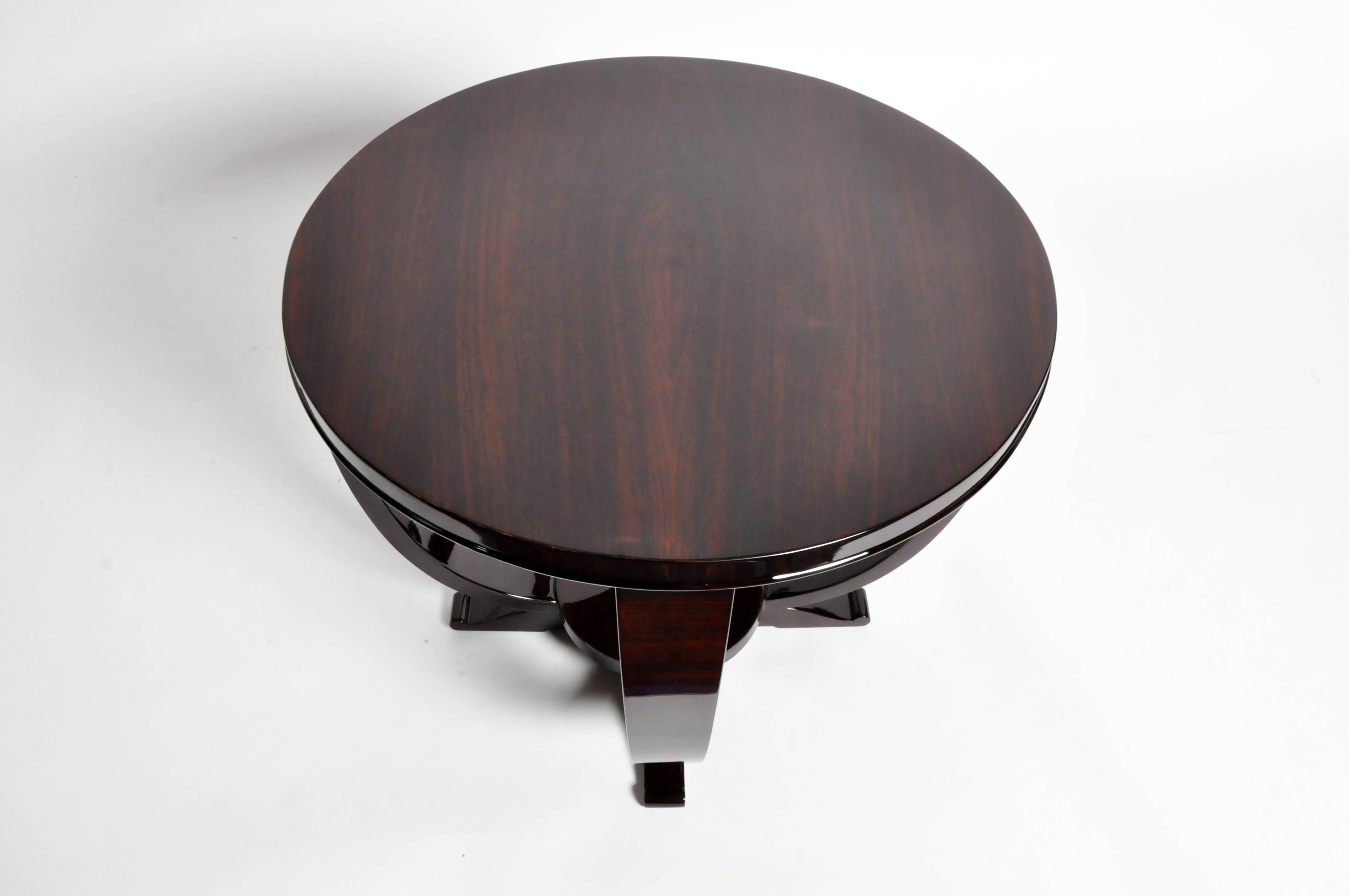 Contemporary Art Deco Style Round Table with Walnut Veneer