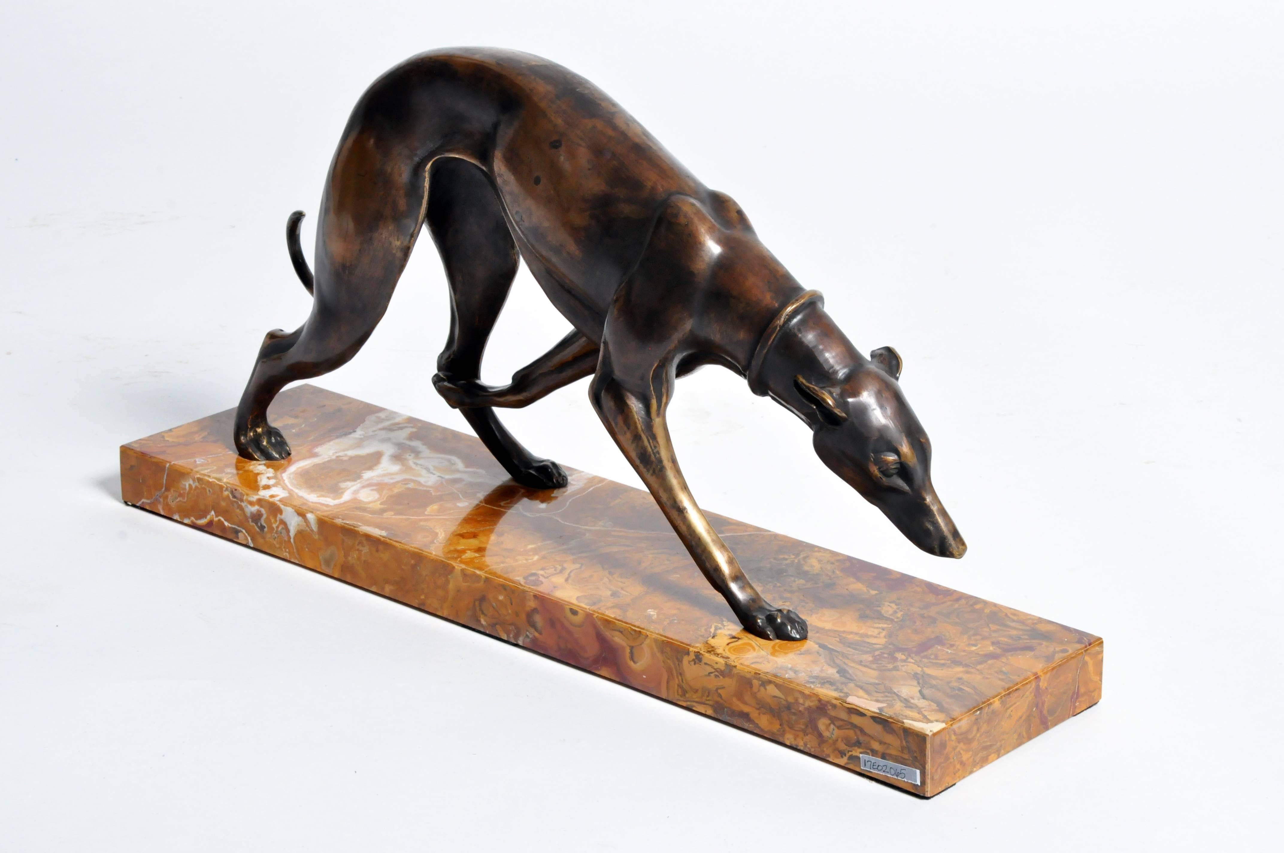 Mid-20th Century Art Deco Bronze Greyhound Sculpture by Irénée René Rochard