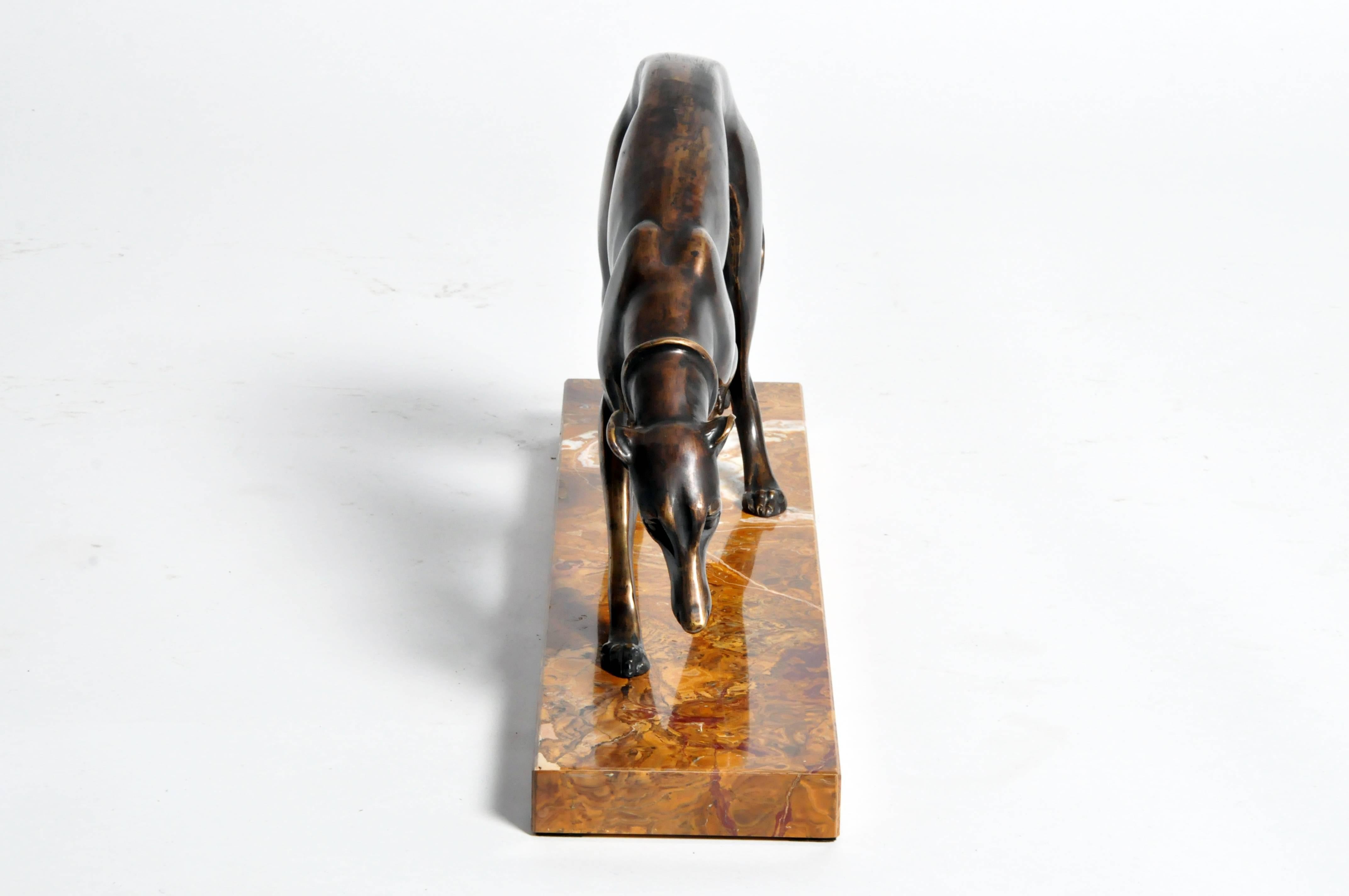 French Art Deco Bronze Greyhound Sculpture by Irénée René Rochard