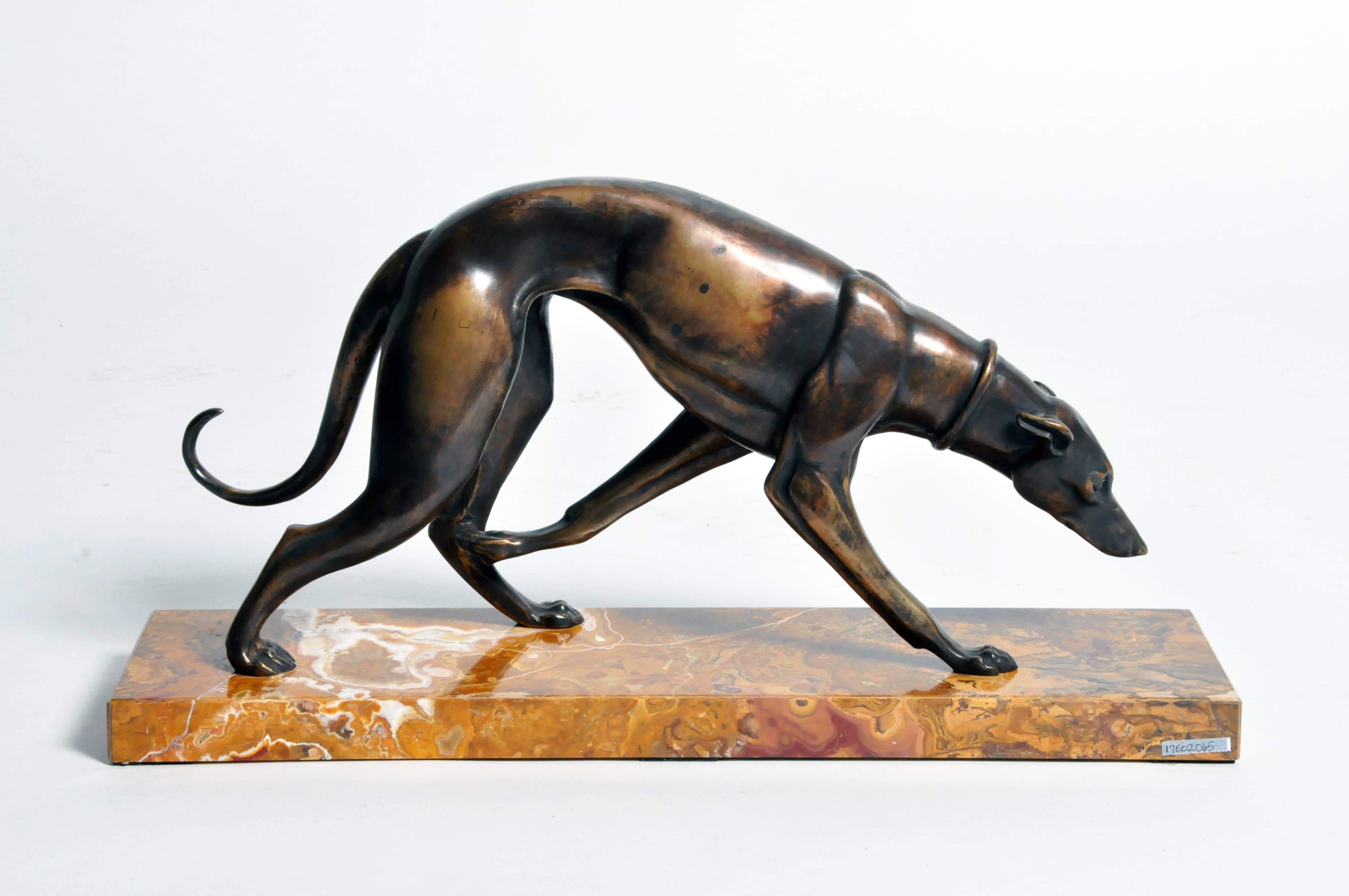 Art Deco Bronze Greyhound Sculpture by Irénée René Rochard In Good Condition In Chicago, IL