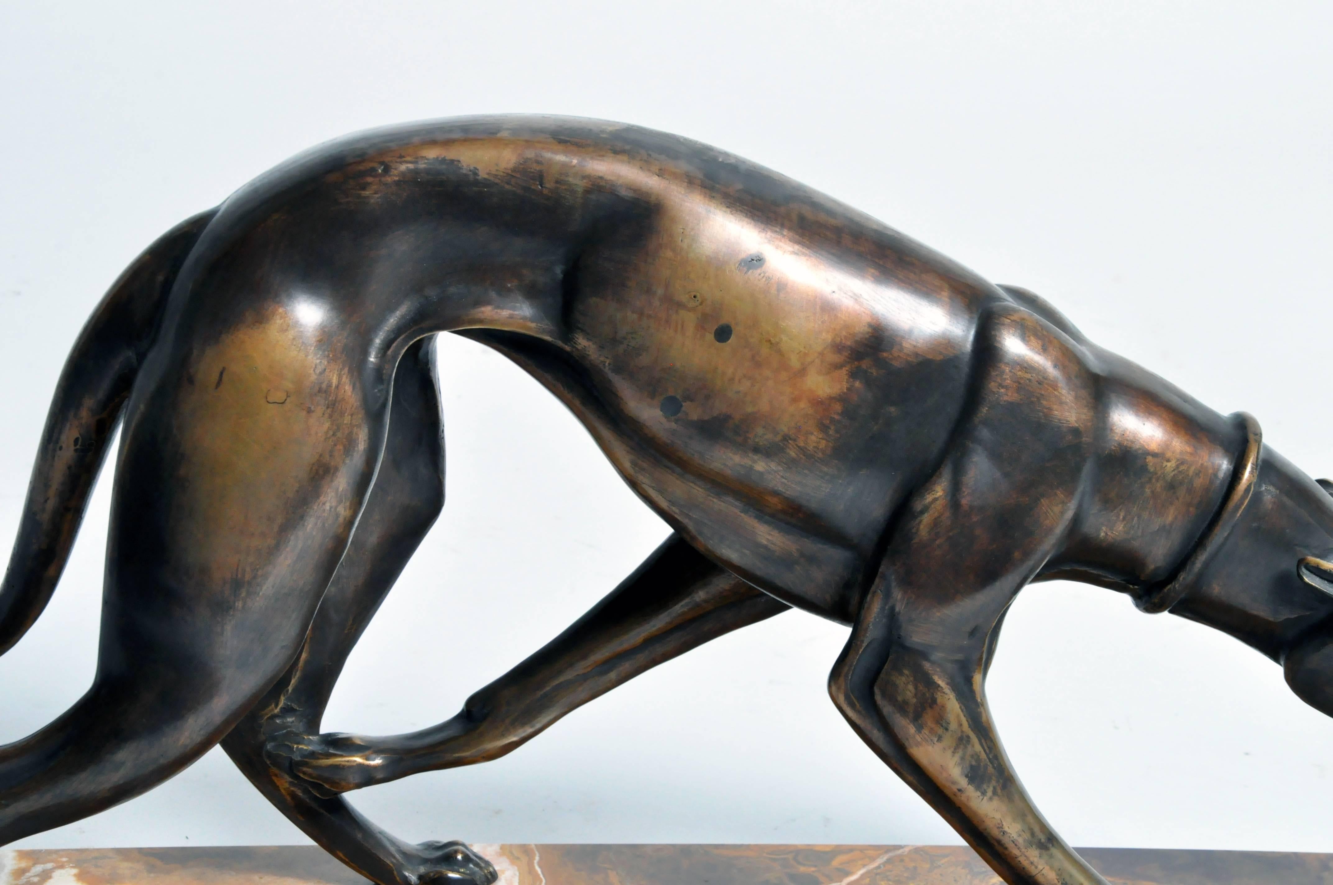Art Deco Bronze Greyhound Sculpture by Irénée René Rochard 3