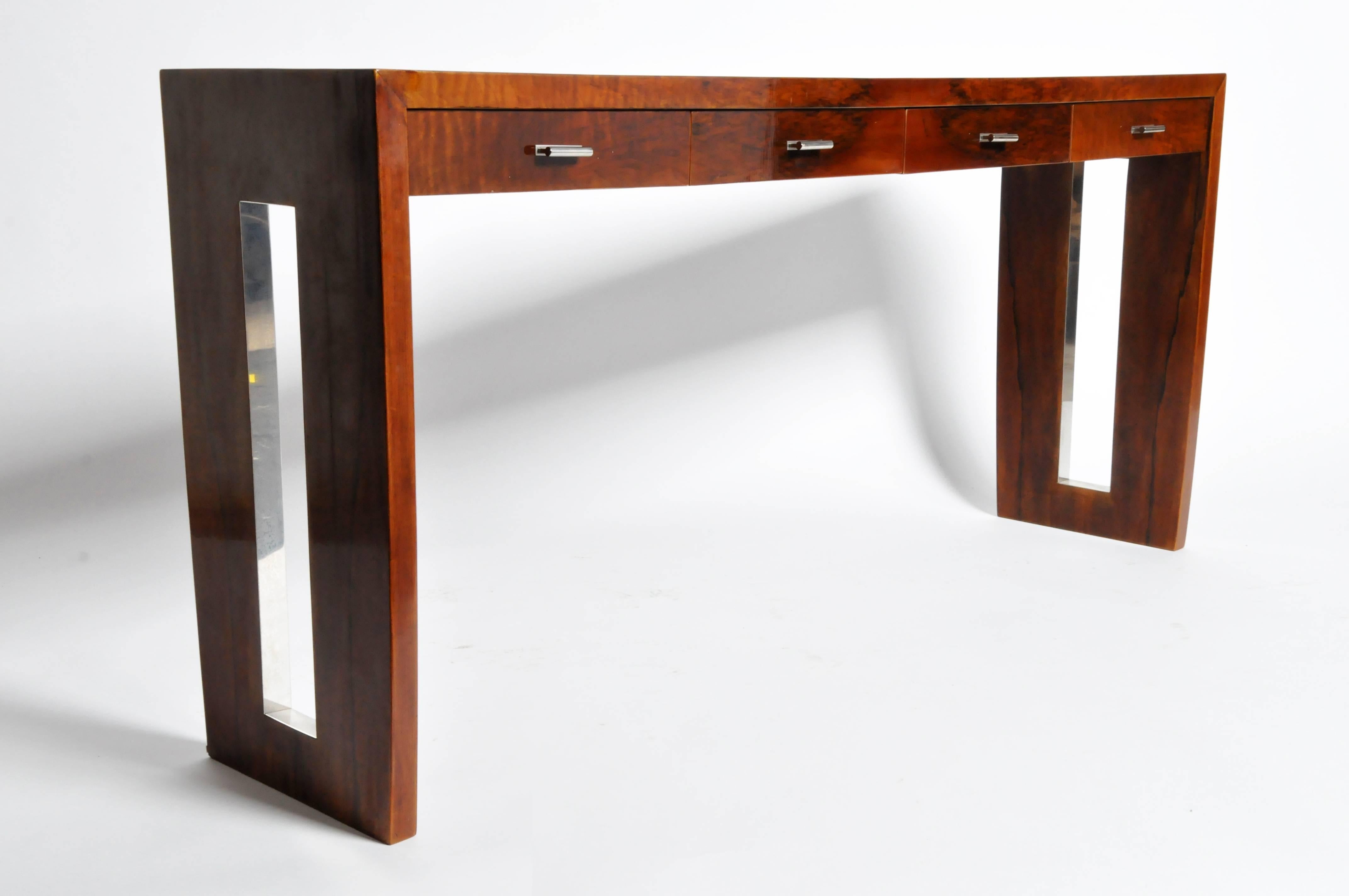 Hungarian Four-Drawer Console Table with Metal Inlay