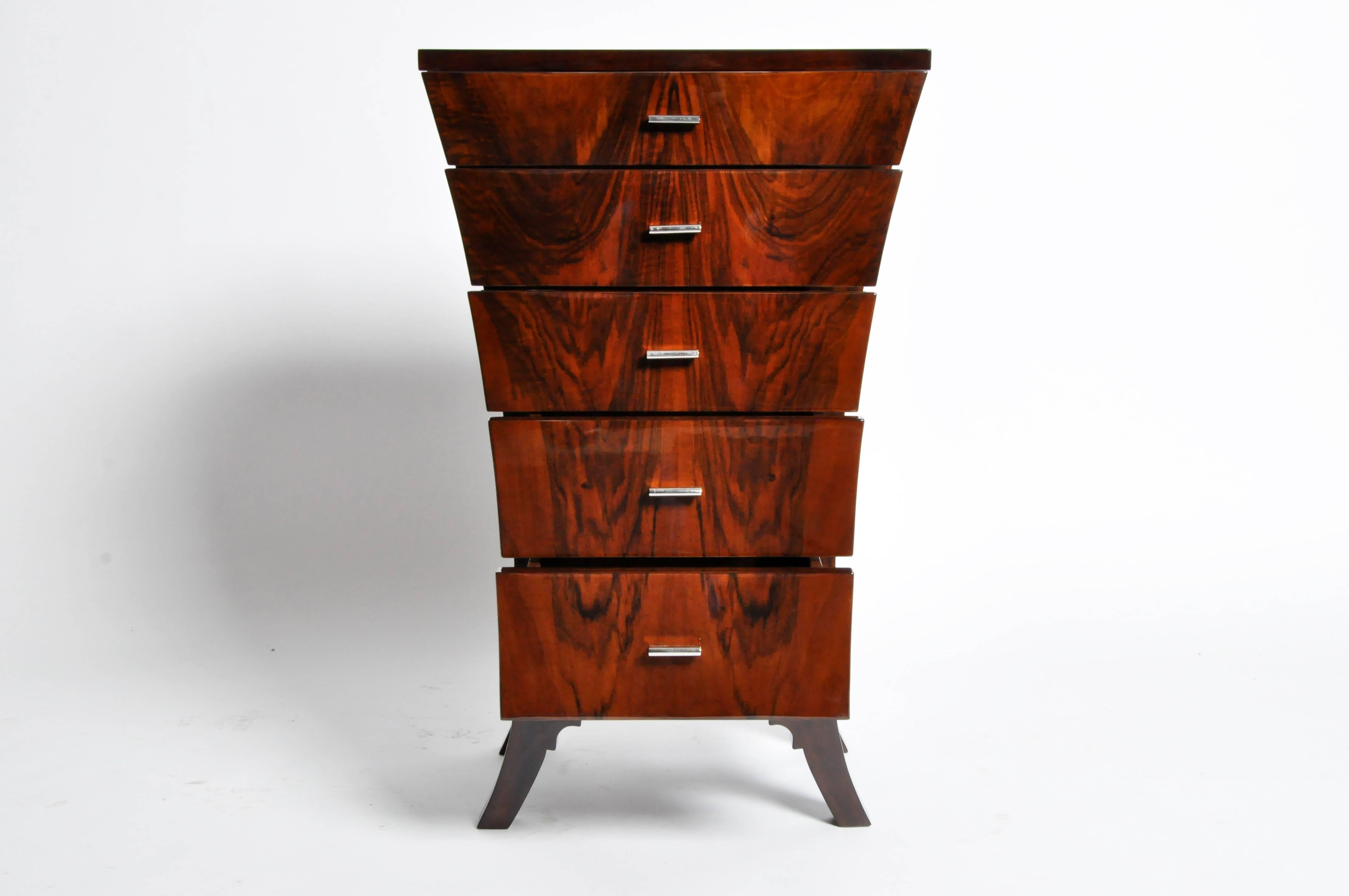Hungarian Art Deco Style Chest of Drawers with Curved Sides