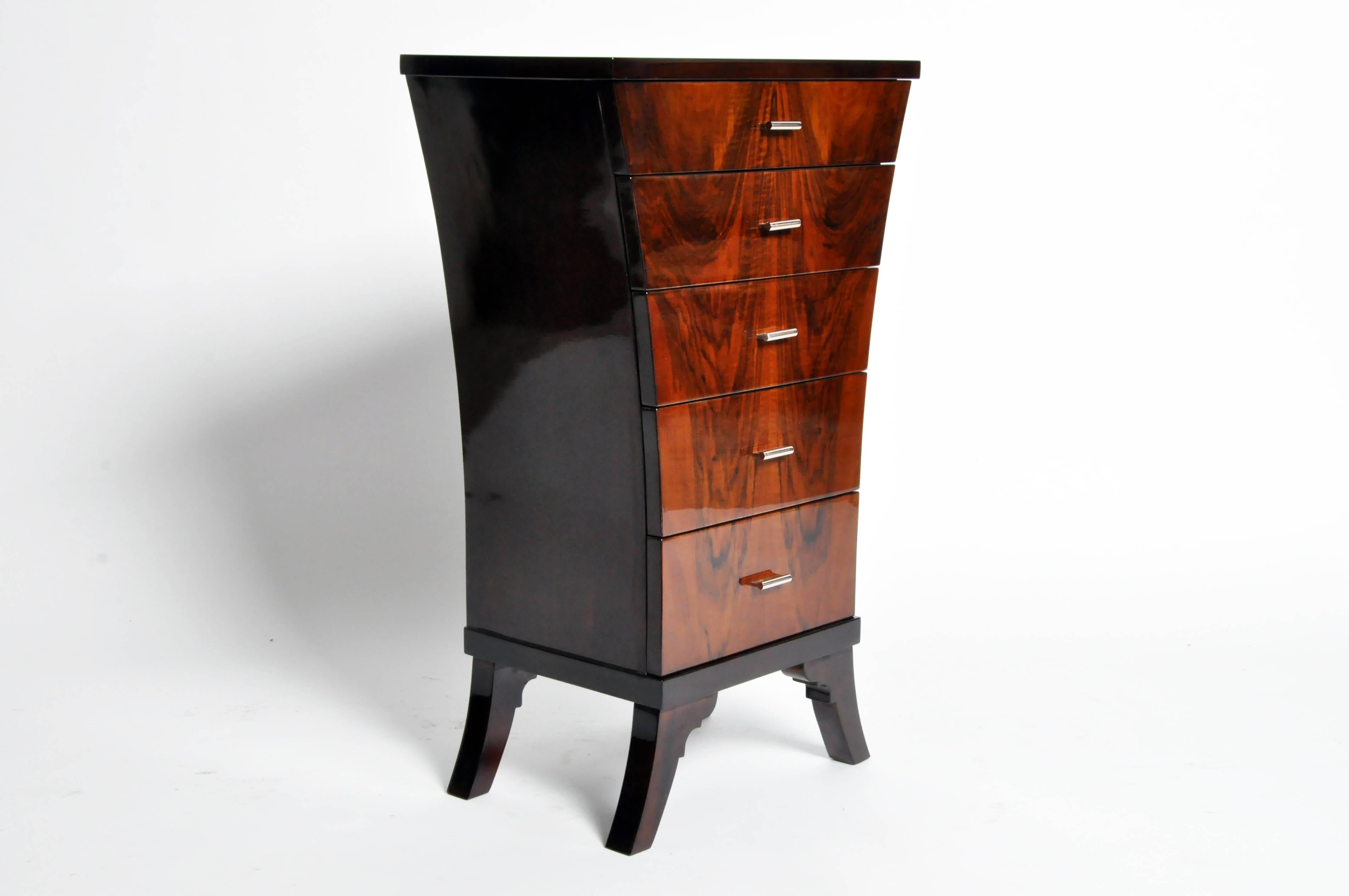 Veneer Art Deco Style Chest of Drawers with Curved Sides