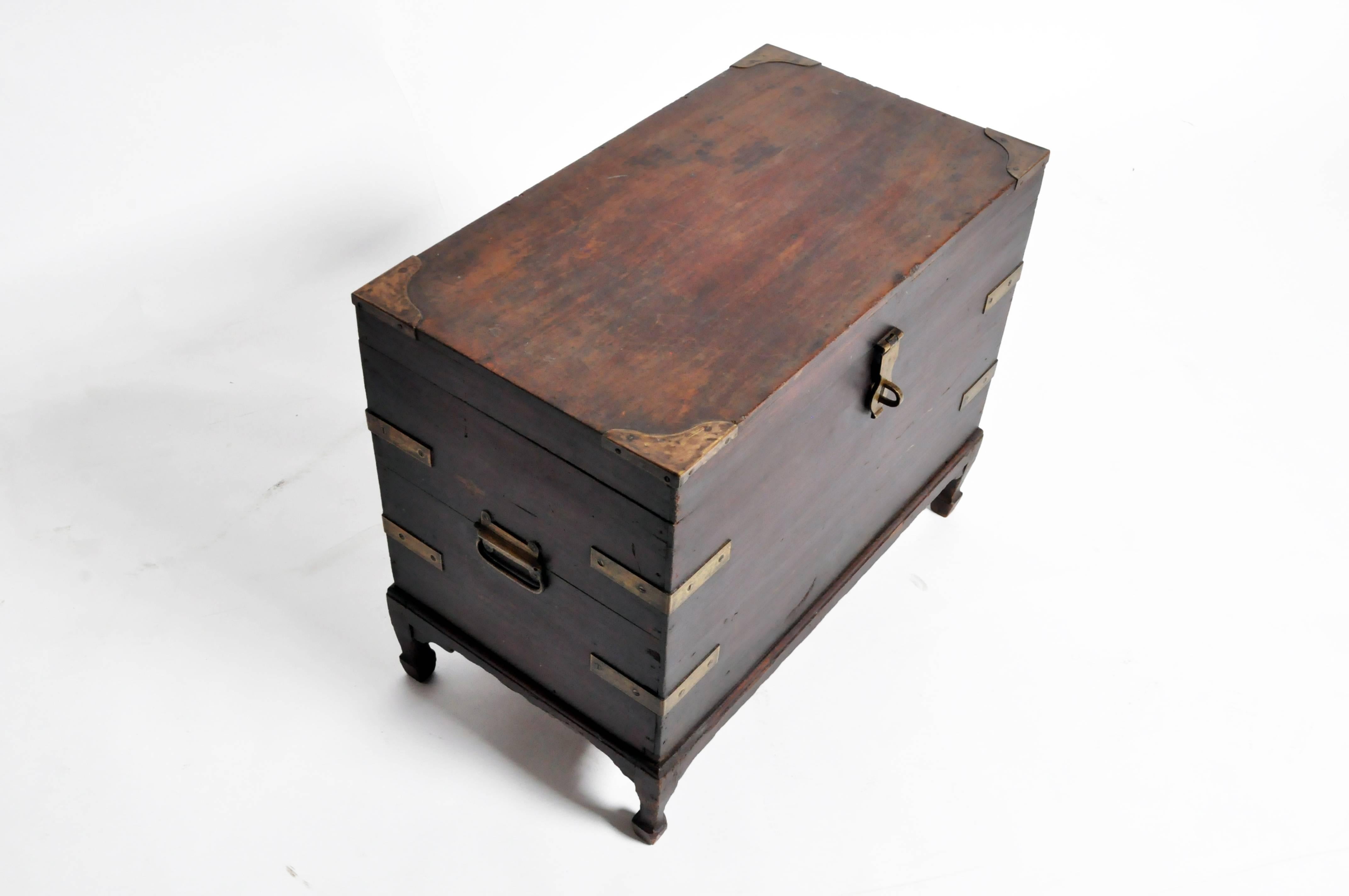 Teak Wooden Storage Box with Brass Trim