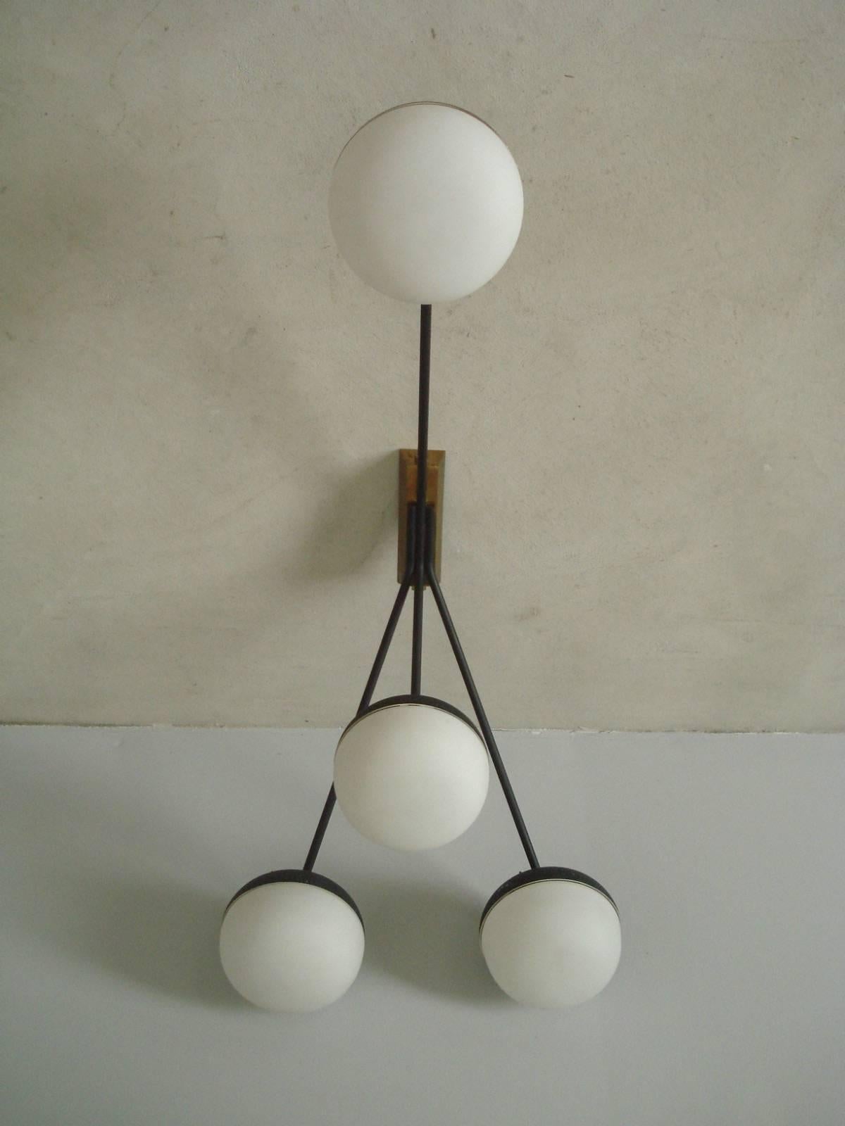 Enameled Rare Asymmetric Ceiling or Wall Lamp by Maison Arlus For Sale