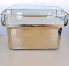Pair of Solid Brass and Glass Geometric Display Cases