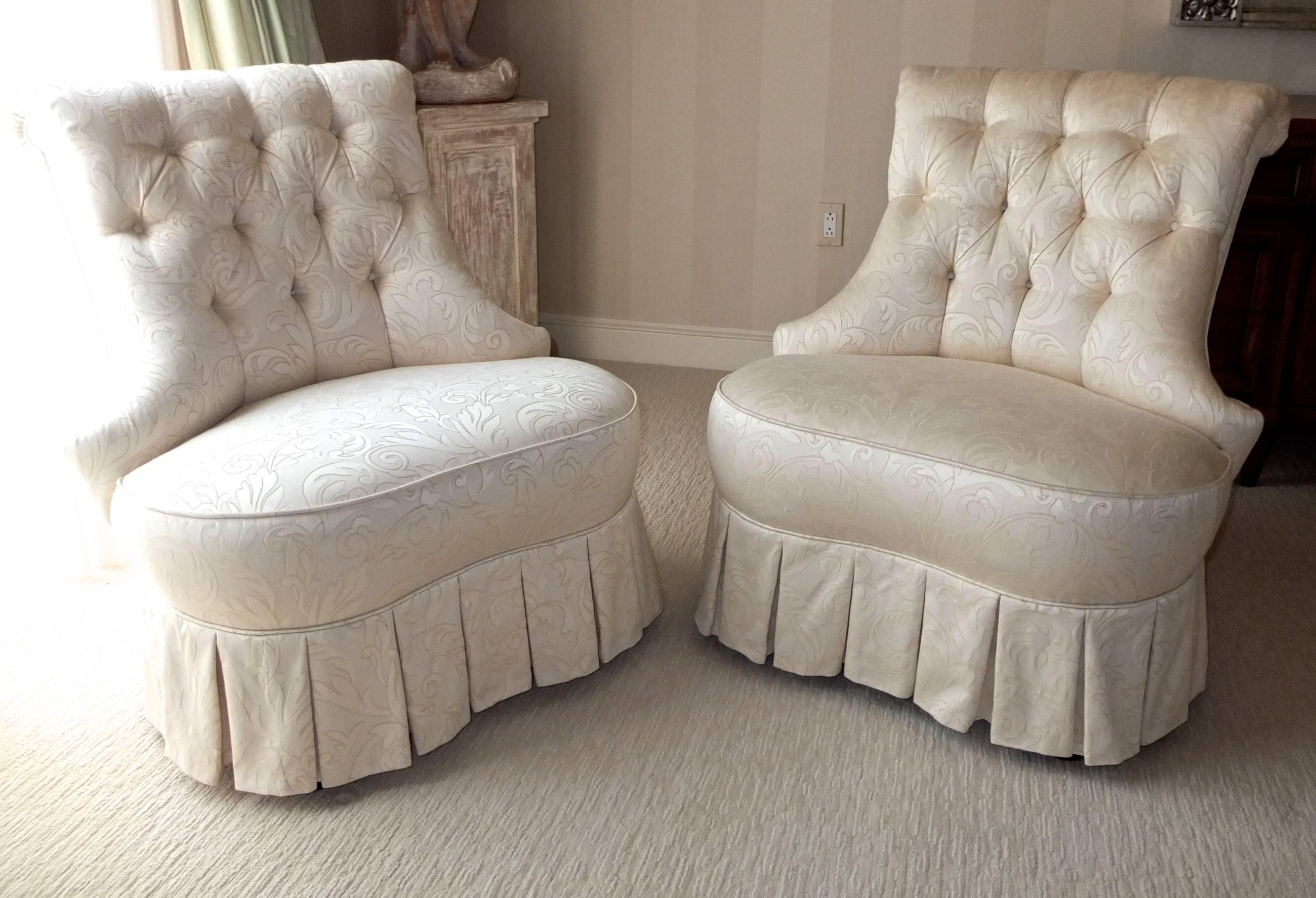 Pair of Napoleon III Style Boudoir Slipper Chairs In Excellent Condition In Hanover, MA