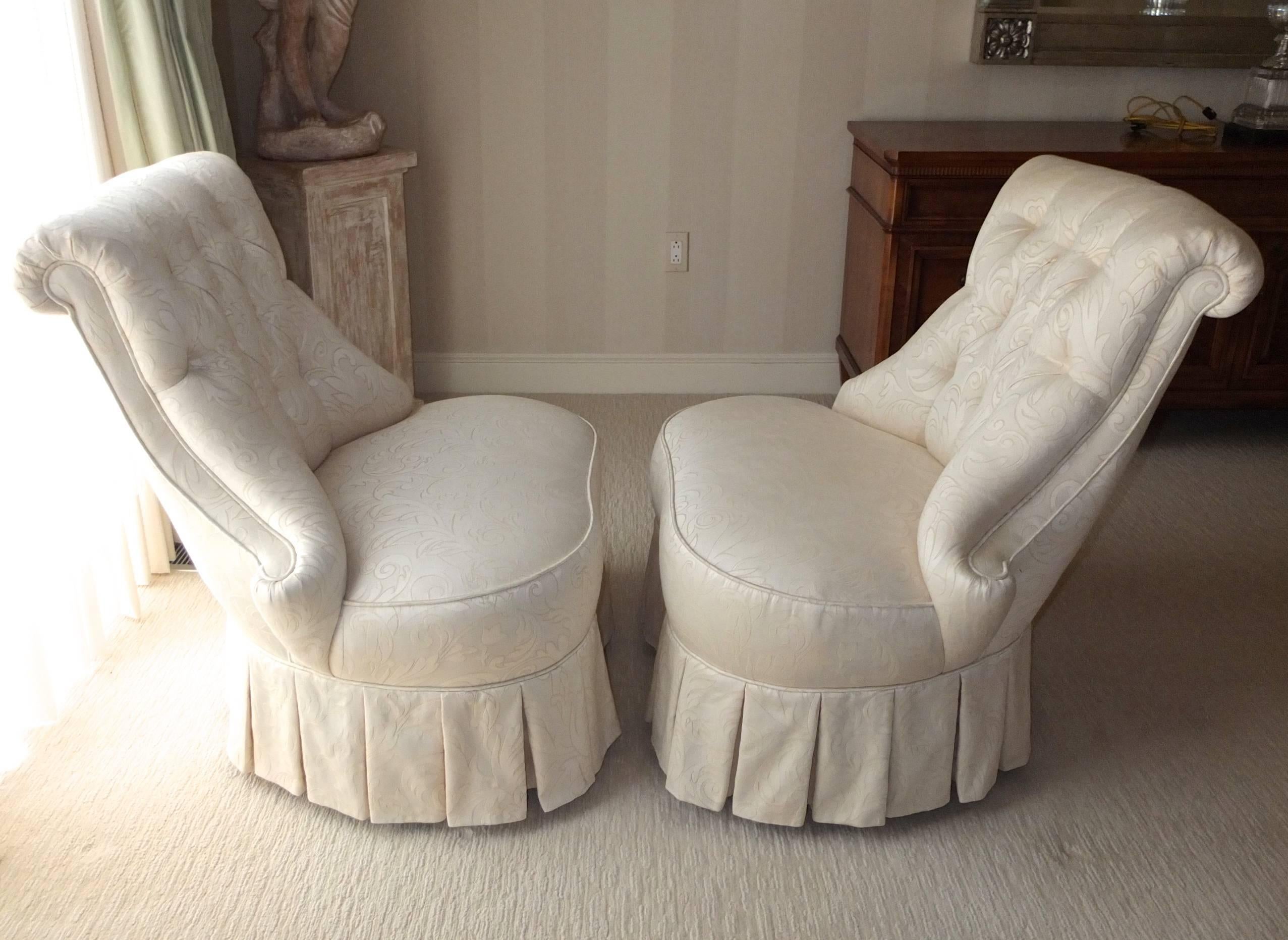 Late 20th Century Pair of Napoleon III Style Boudoir Slipper Chairs