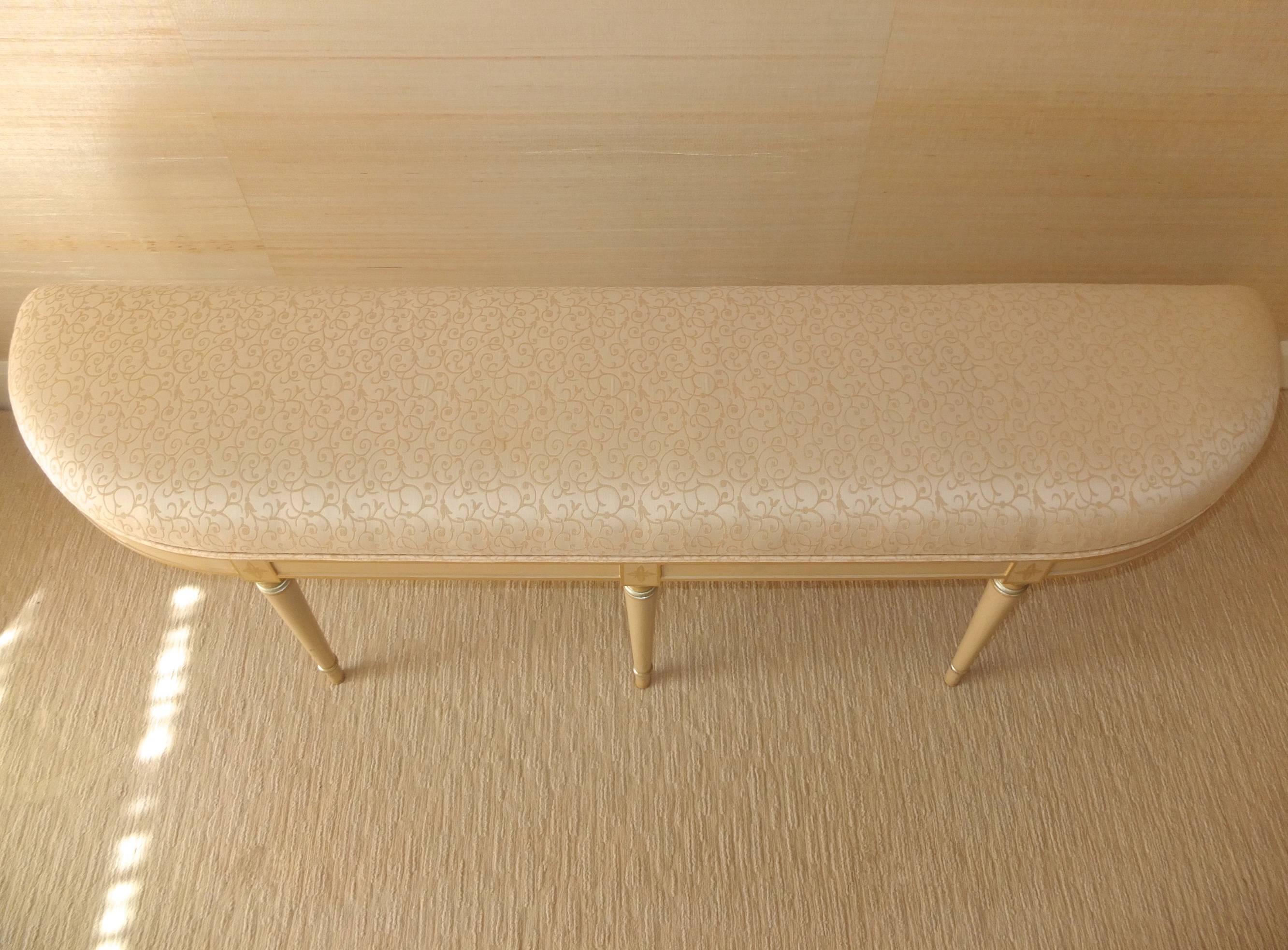 Hollywood Regency Custom Upholstered Demi-Lune Bench