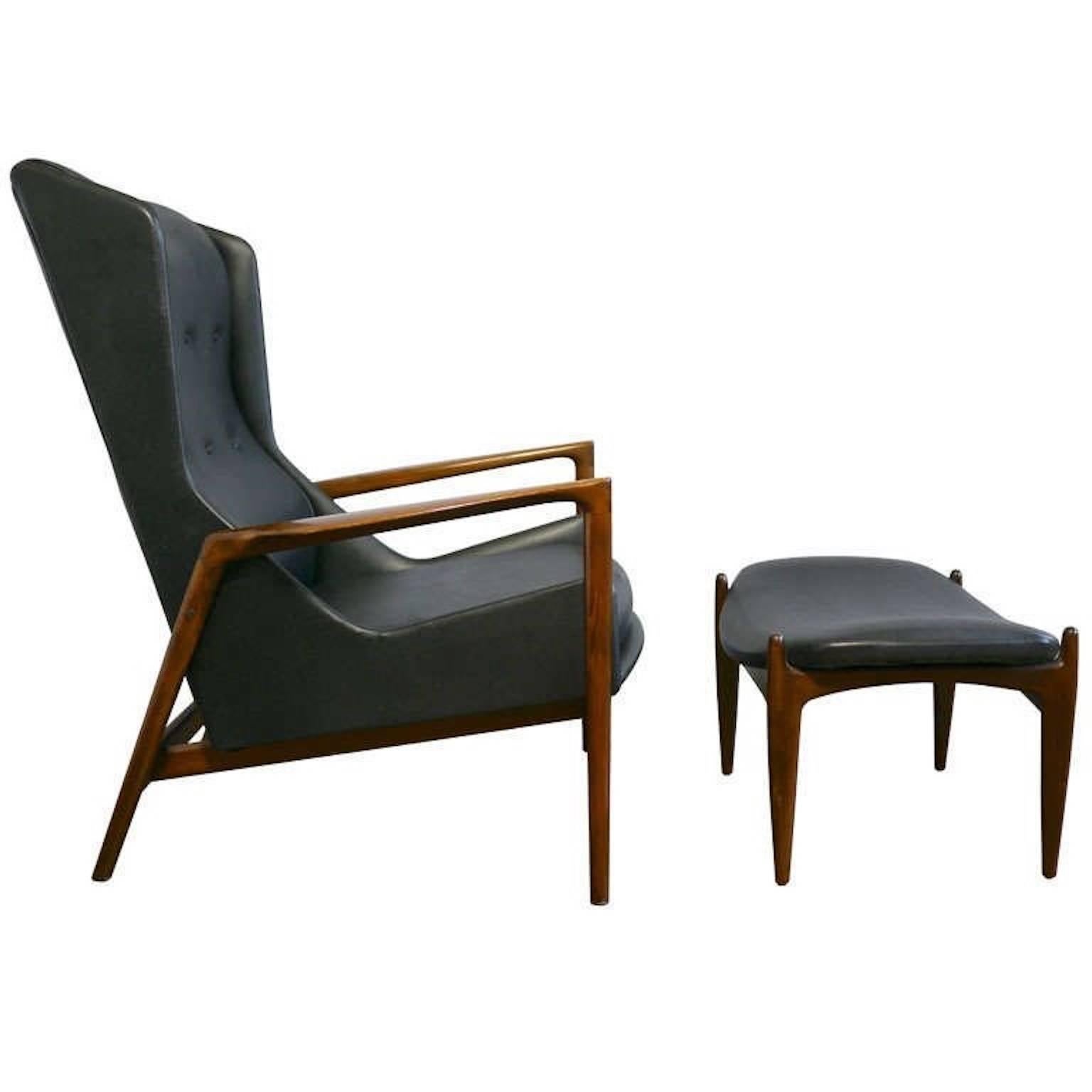 Ib Kofod Larsen Wingback Chair and Ottoman