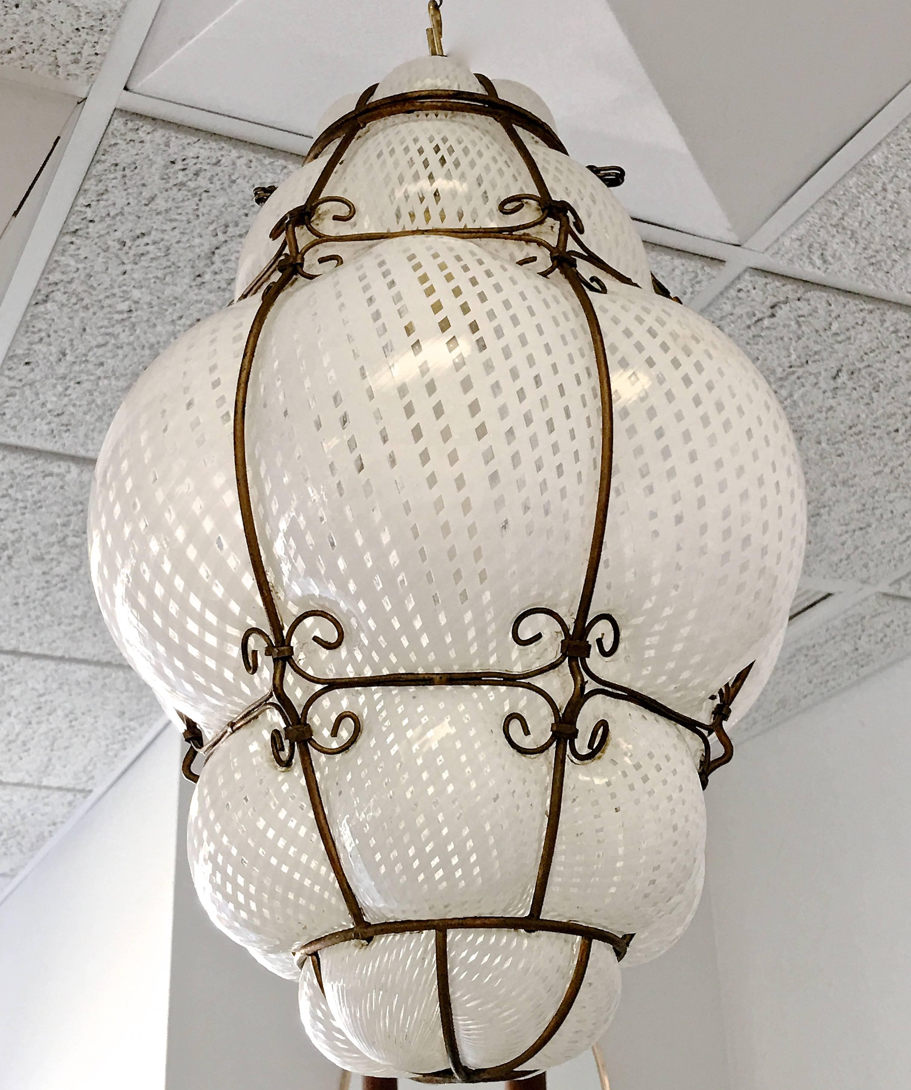 Mid-20th Century Dino Martens Murano Cage Blown Bubble Glass Lantern