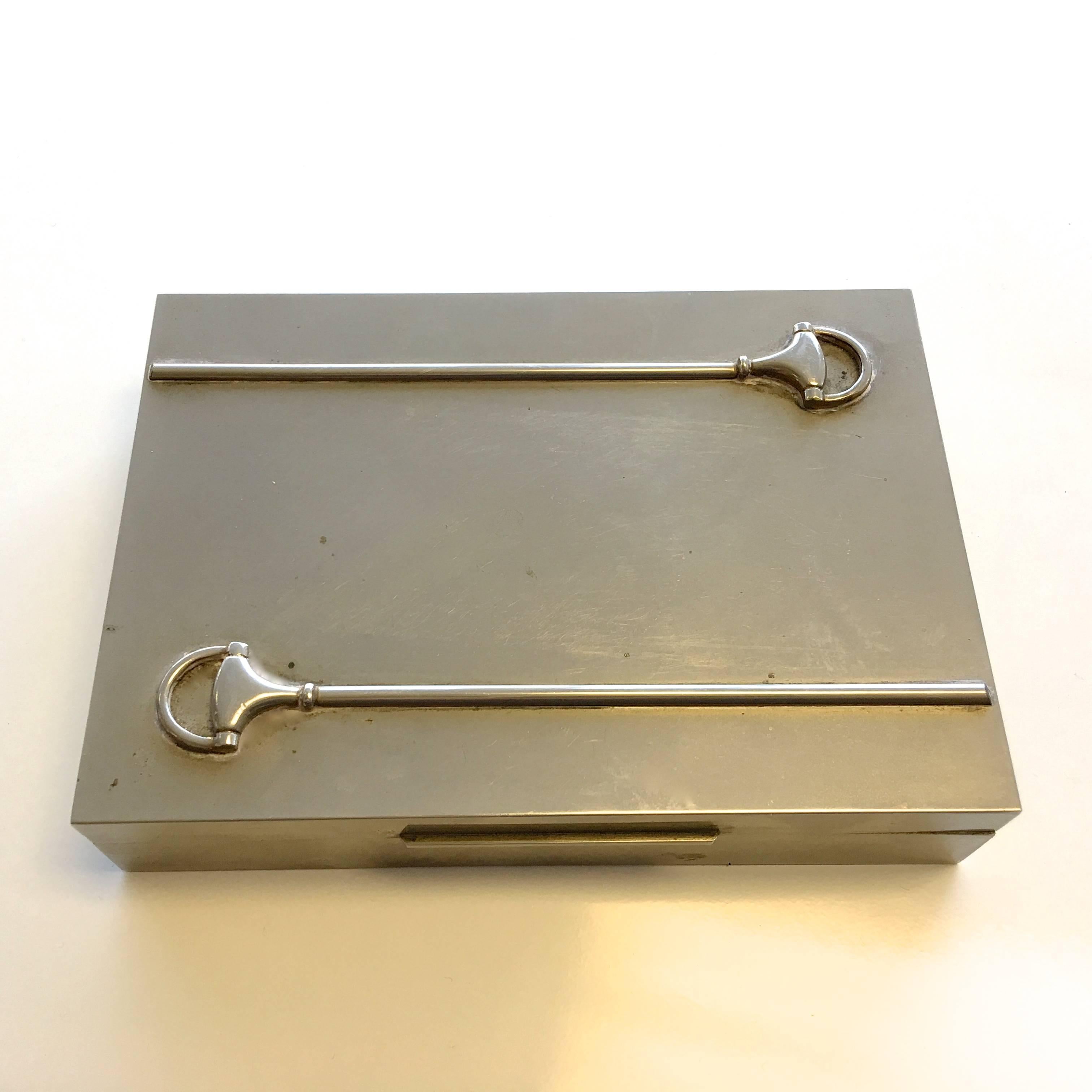 Gucci Italy Silver Plated Rare Snaffle Box Lined with Satinwood For Sale 5