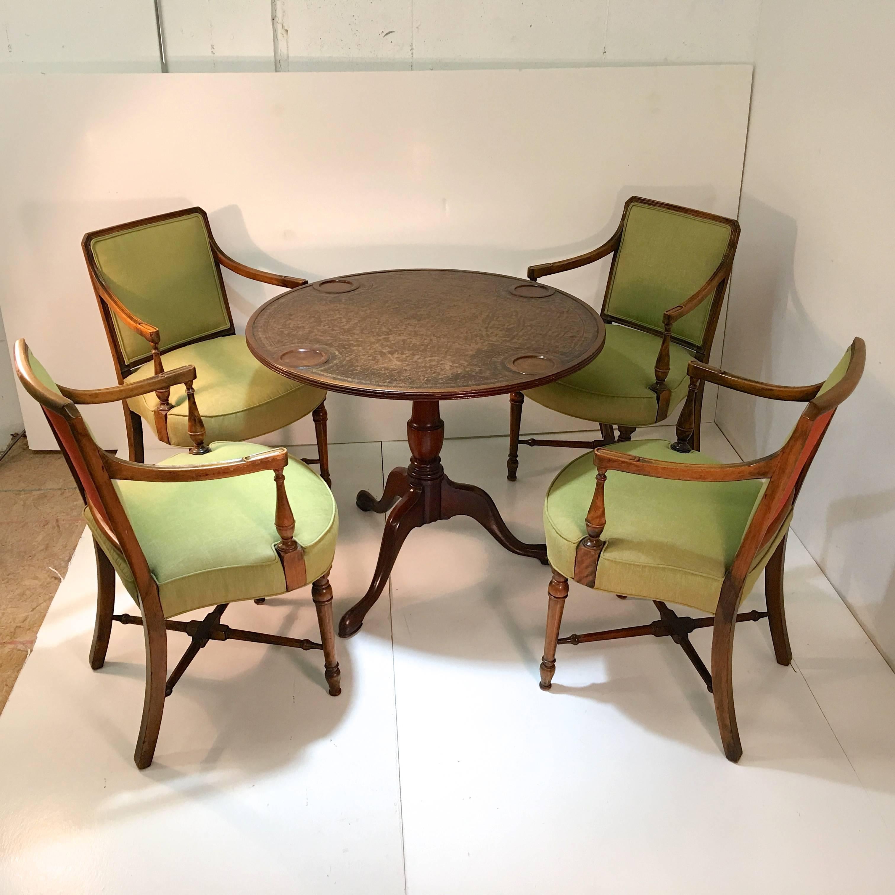 Mid-20th Century Sheraton Style Game Table and Four Armchairs