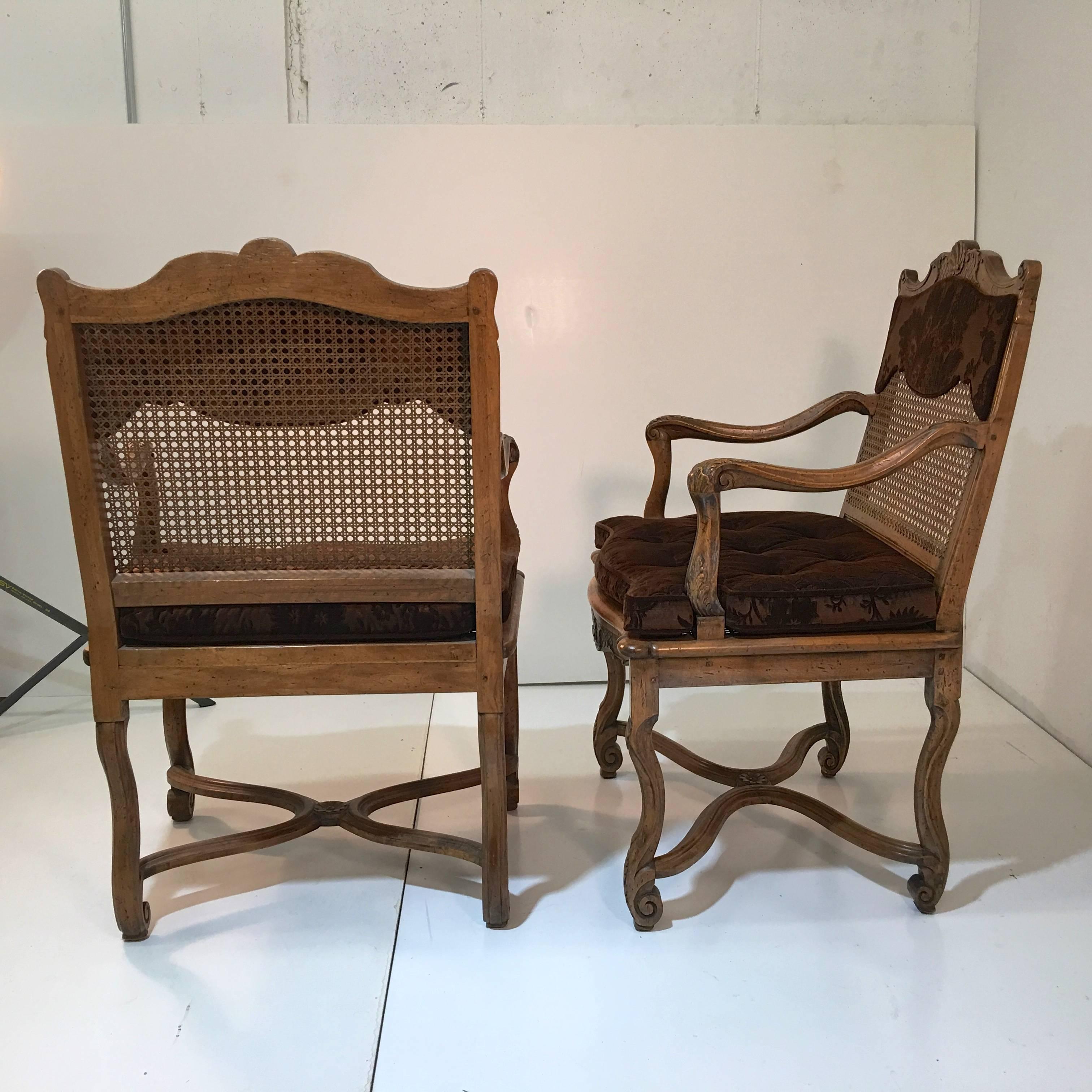 American 10 Don Ruseau Provincial Caned Walnut Dining Armchairs  For Sale