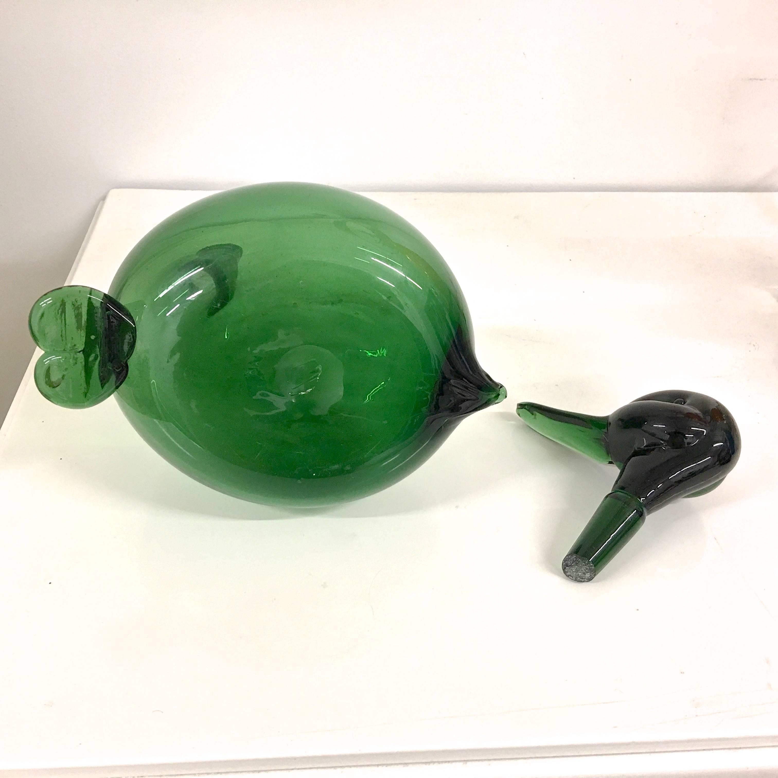 Mid-Century Modern Empoli Green Glass Duck Decanter