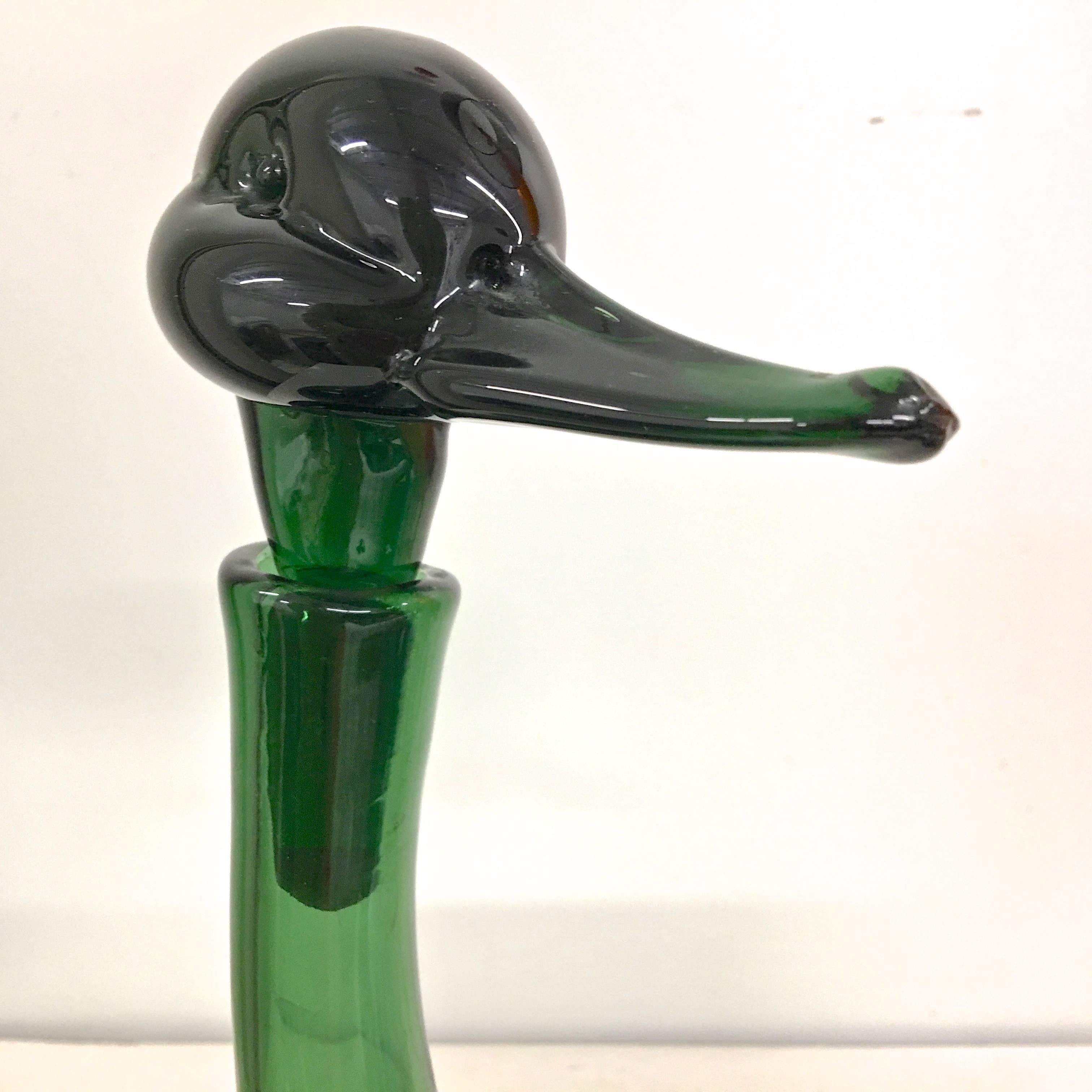 Mid-20th Century Empoli Green Glass Duck Decanter