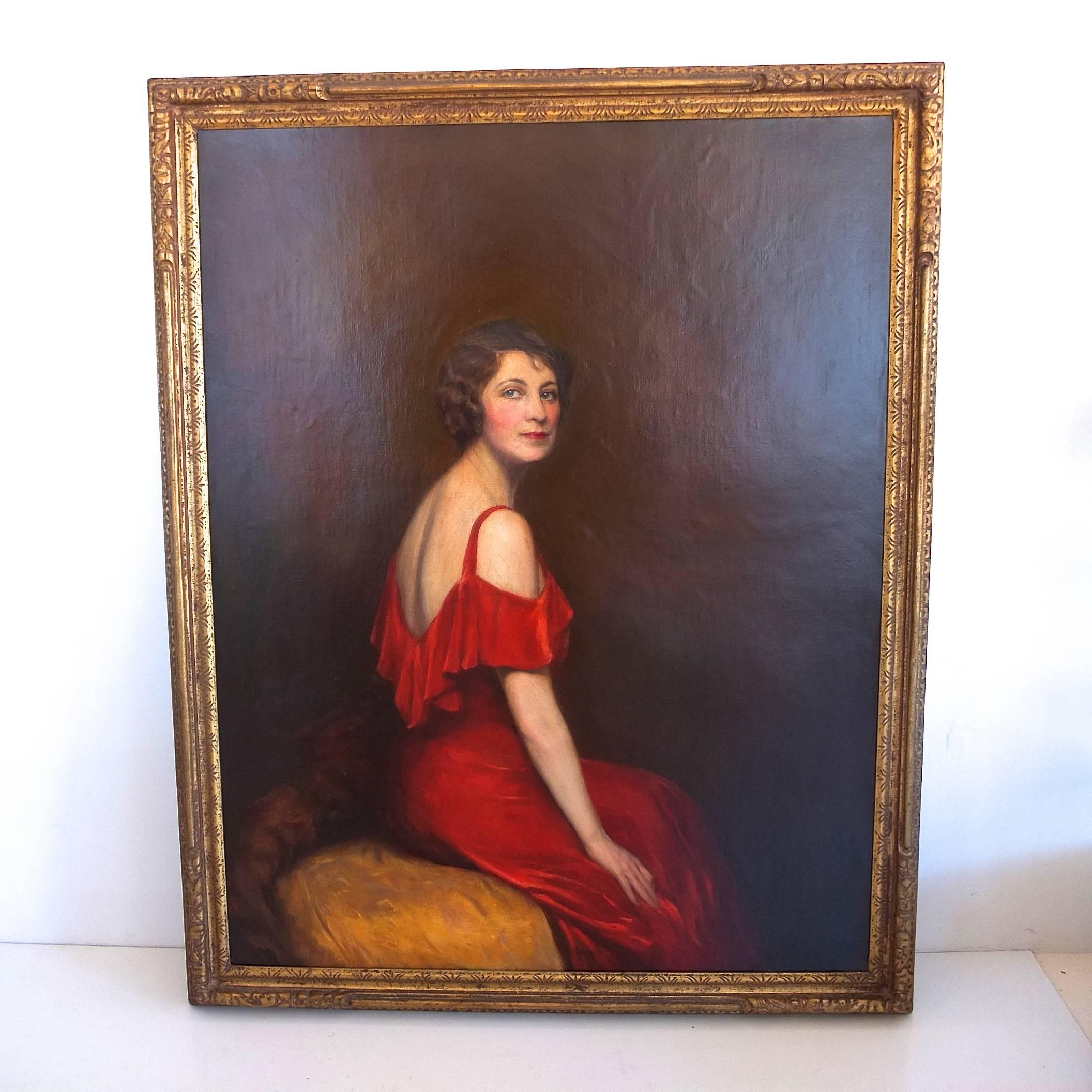 Americano Roland Hinton Perry Ritratto di signora in rosso, 1931 in vendita