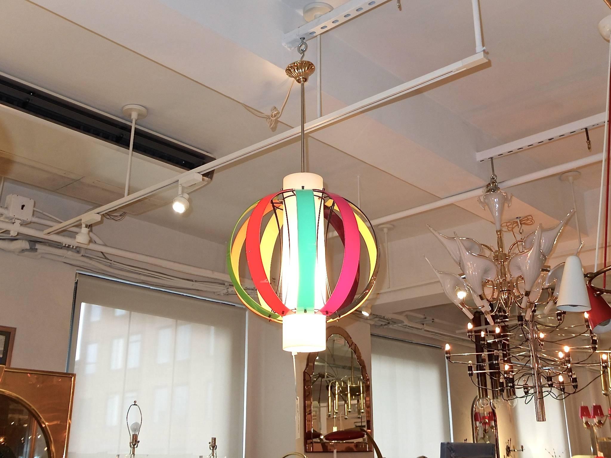 Mid-Century Modern Colorful Lightolier Pendant after Angelo Lelli For Sale