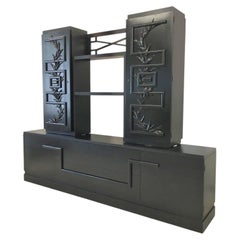 James Mont Console Cabinet Black with Greek Key Meander (signed) 1950