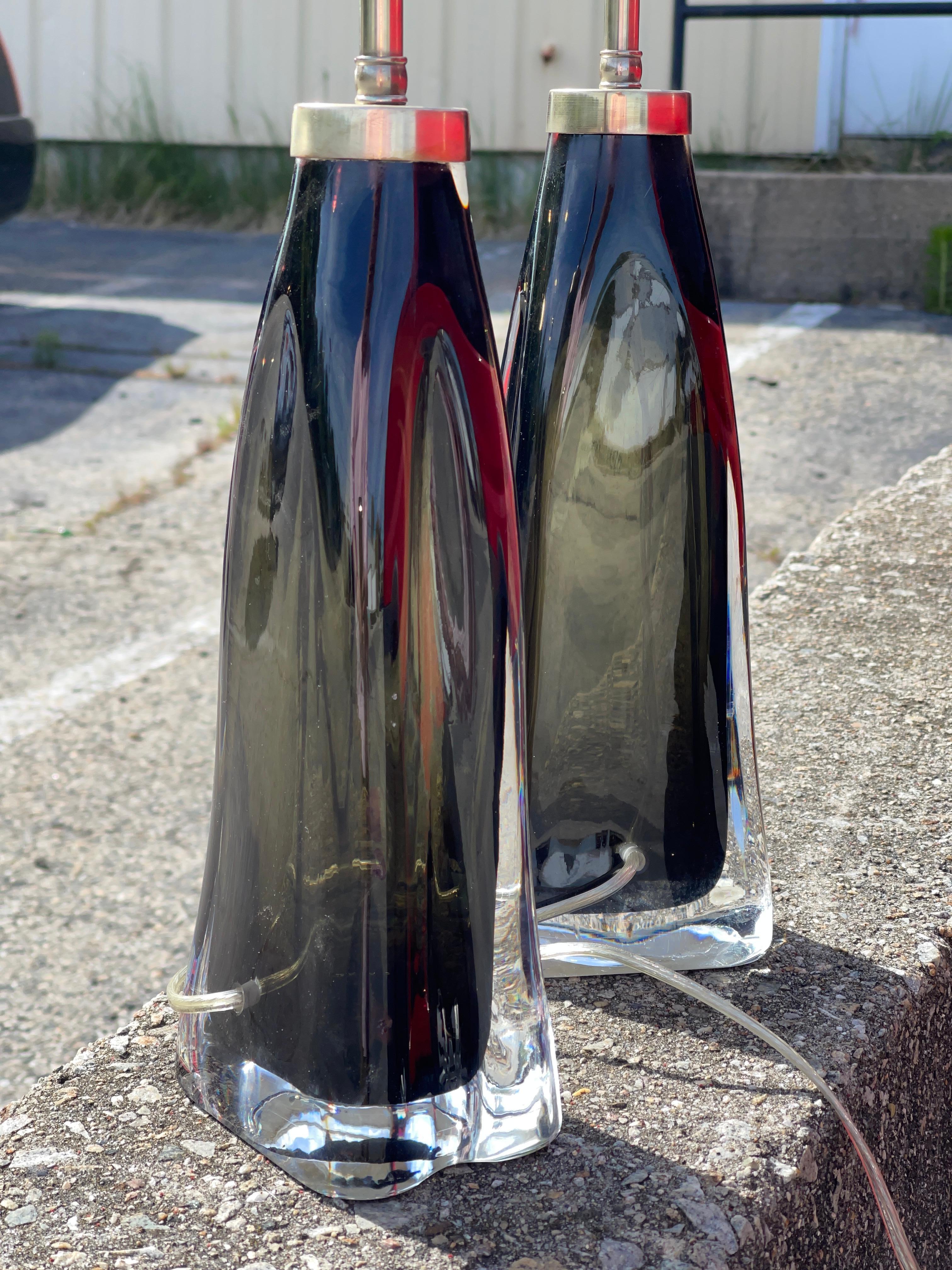 Pair of Smoked Glass Lamps by Carl Fagerlund for Orrefors, Sweden 8