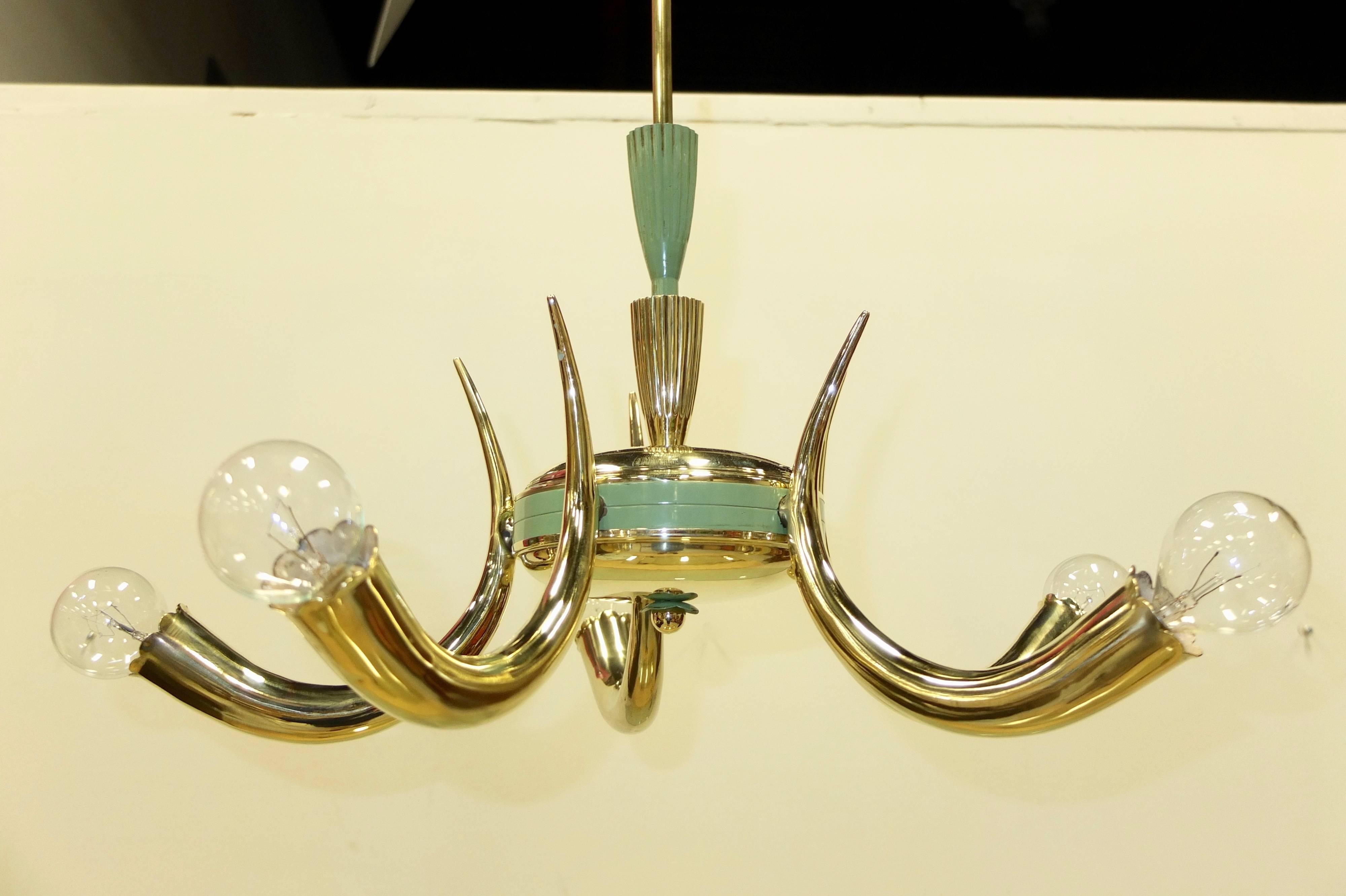 1950s Italian Brass Cornucopia Chandelier For Sale 3