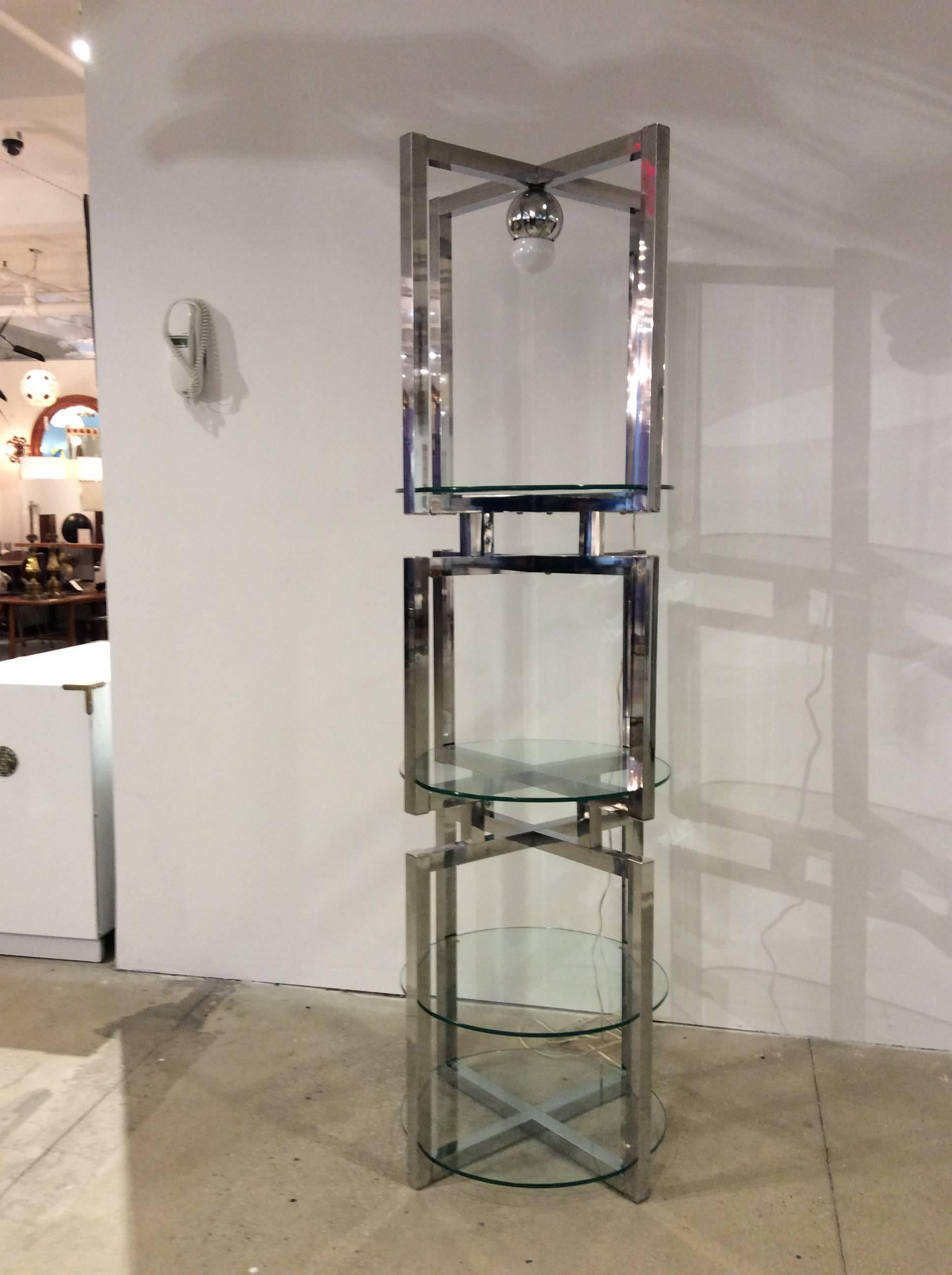 Geometric Chrome Tower Etagere in the style of Milo Baughman For Sale 3