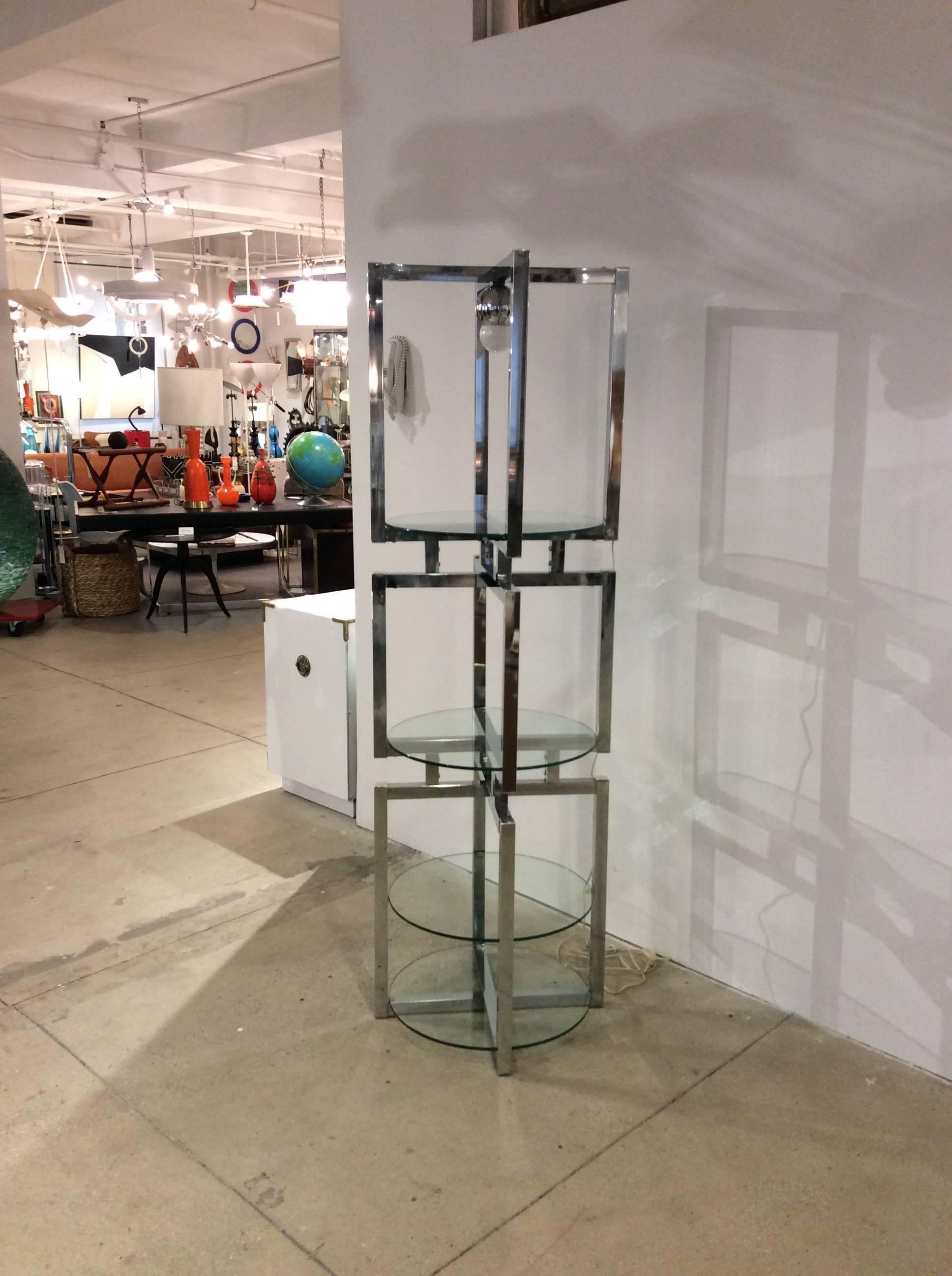 Geometric Chrome Tower Etagere in the style of Milo Baughman For Sale 1