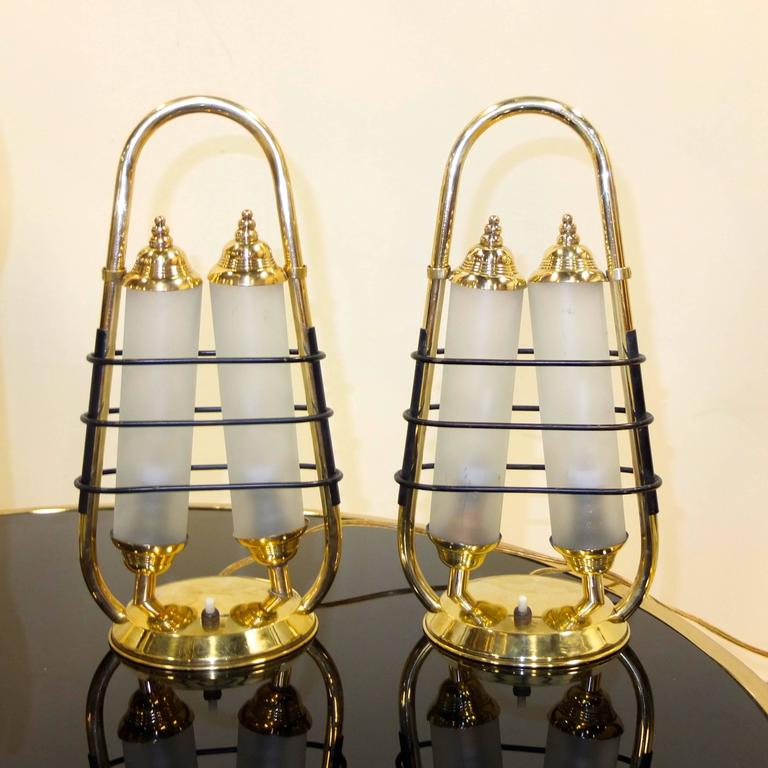 Pair of 1950s Italian Brass Table Lanterns For Sale at 1stDibs table