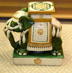 Vintage Glazed Ceramic Elephant Garden Stool