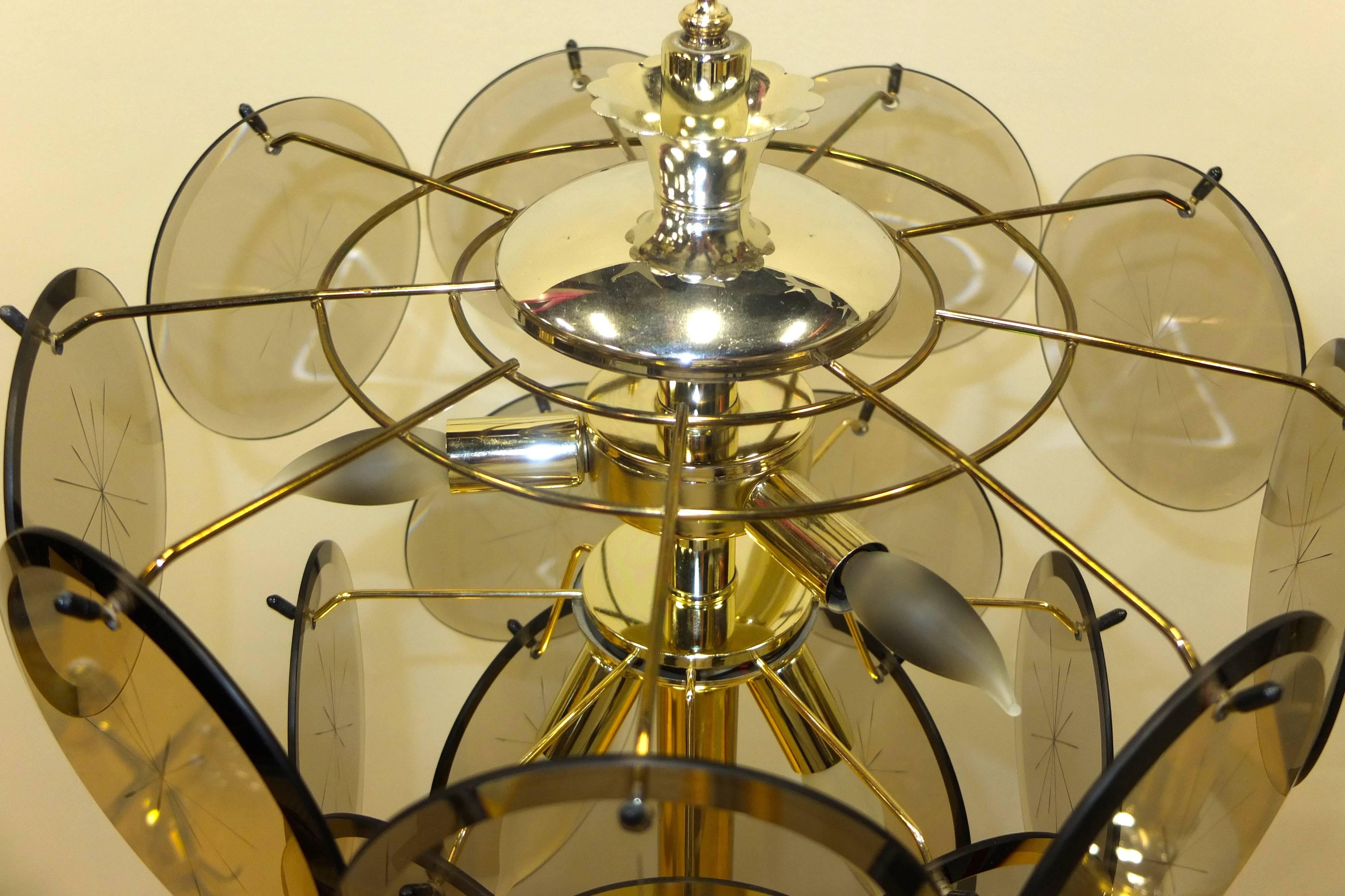 Pair of Brass, Chrome and Smoked Glass Lamps After Vistosi For Sale 2